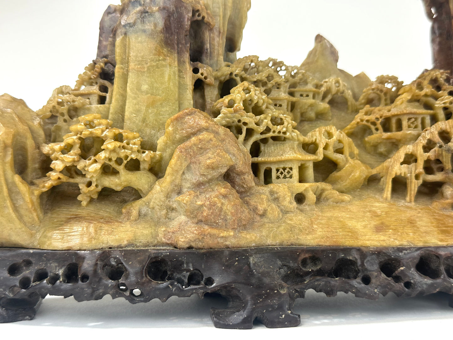 Antique Chinese Natural Carved Stone Mountain Village 12”