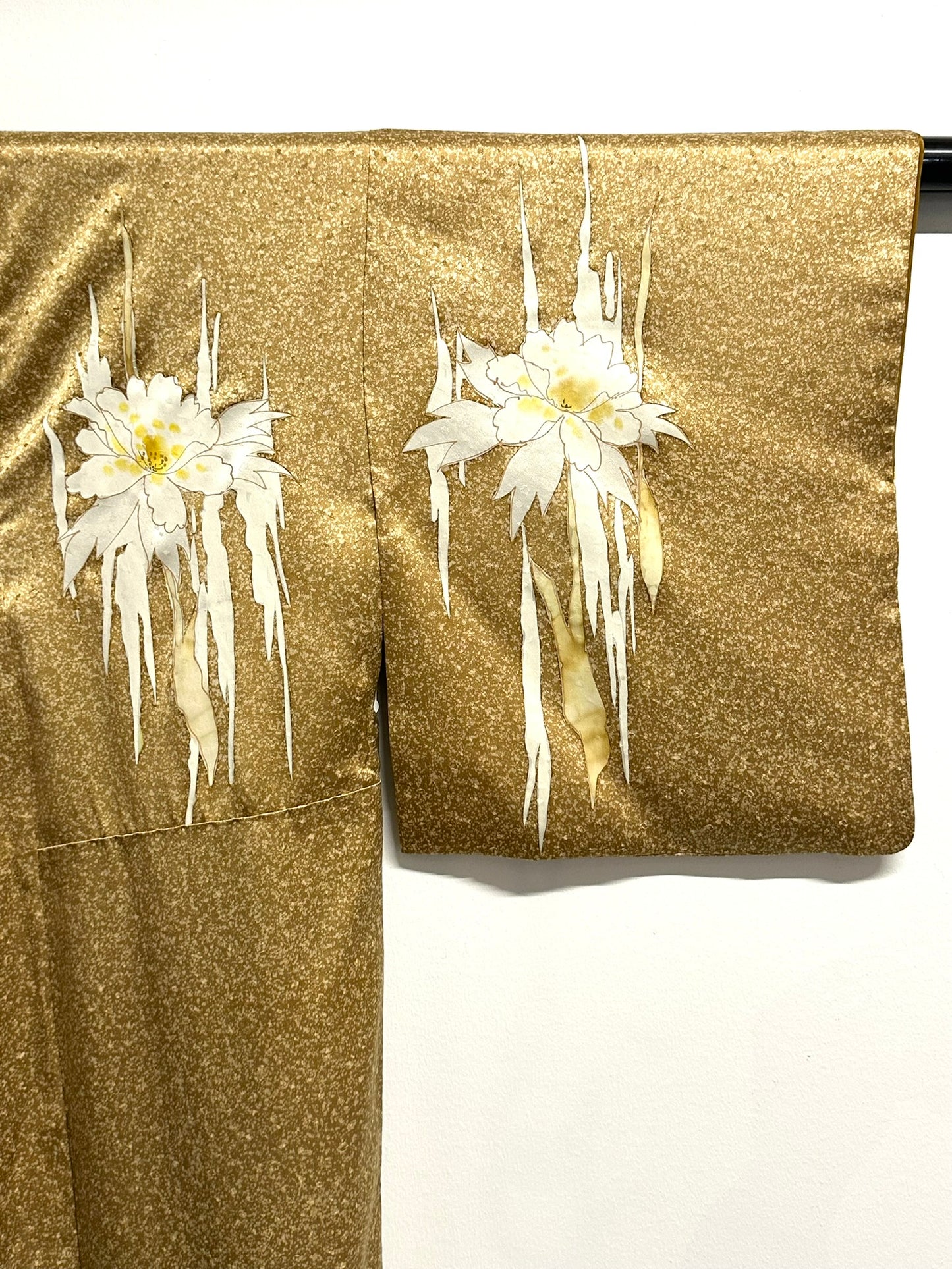 Vintage Japanese Silk Nashiji Gold Kimono Yuzen Suisen Narcissus Showa Era