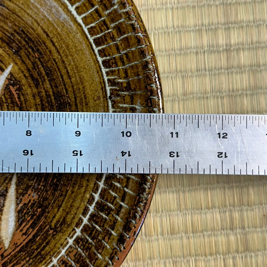 Vintage Japanese Mashiko Mingei Hamada School Stoneware Plate c1970 Bamboo Iron Brown Glaze 10"W