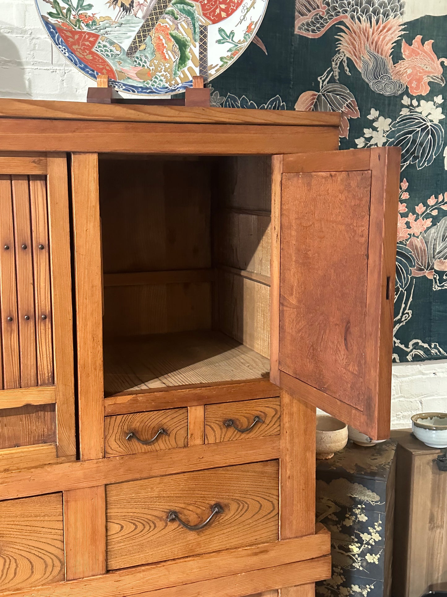 Antique Japanese Kitchen Tansu Meiji Era c1890's Keyaki & Sugi Wood Tansu Chest 6'