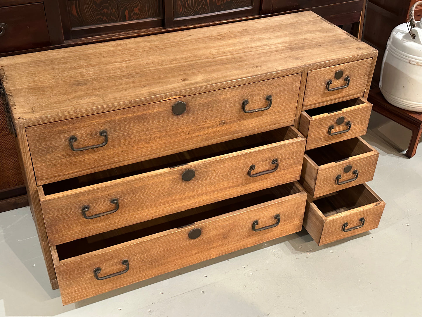 Antique Japanese Taisho Era c1920's Clothing Tansu Kiri Wood 45"W