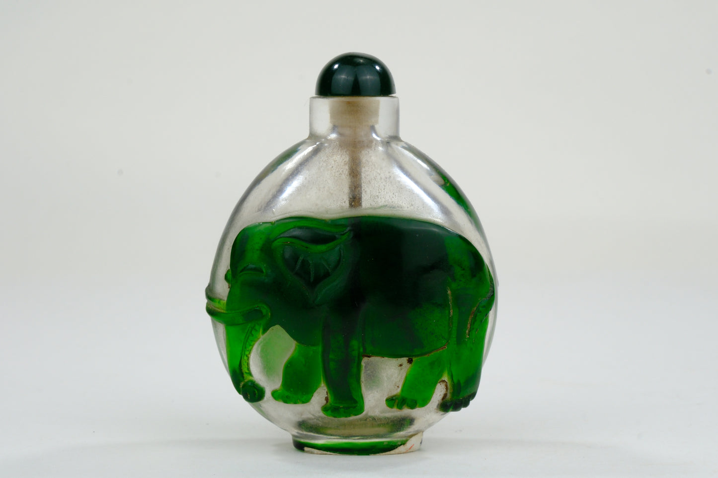 Vintage Chinese Glass Snuff Bottle Elephant Motif 3"