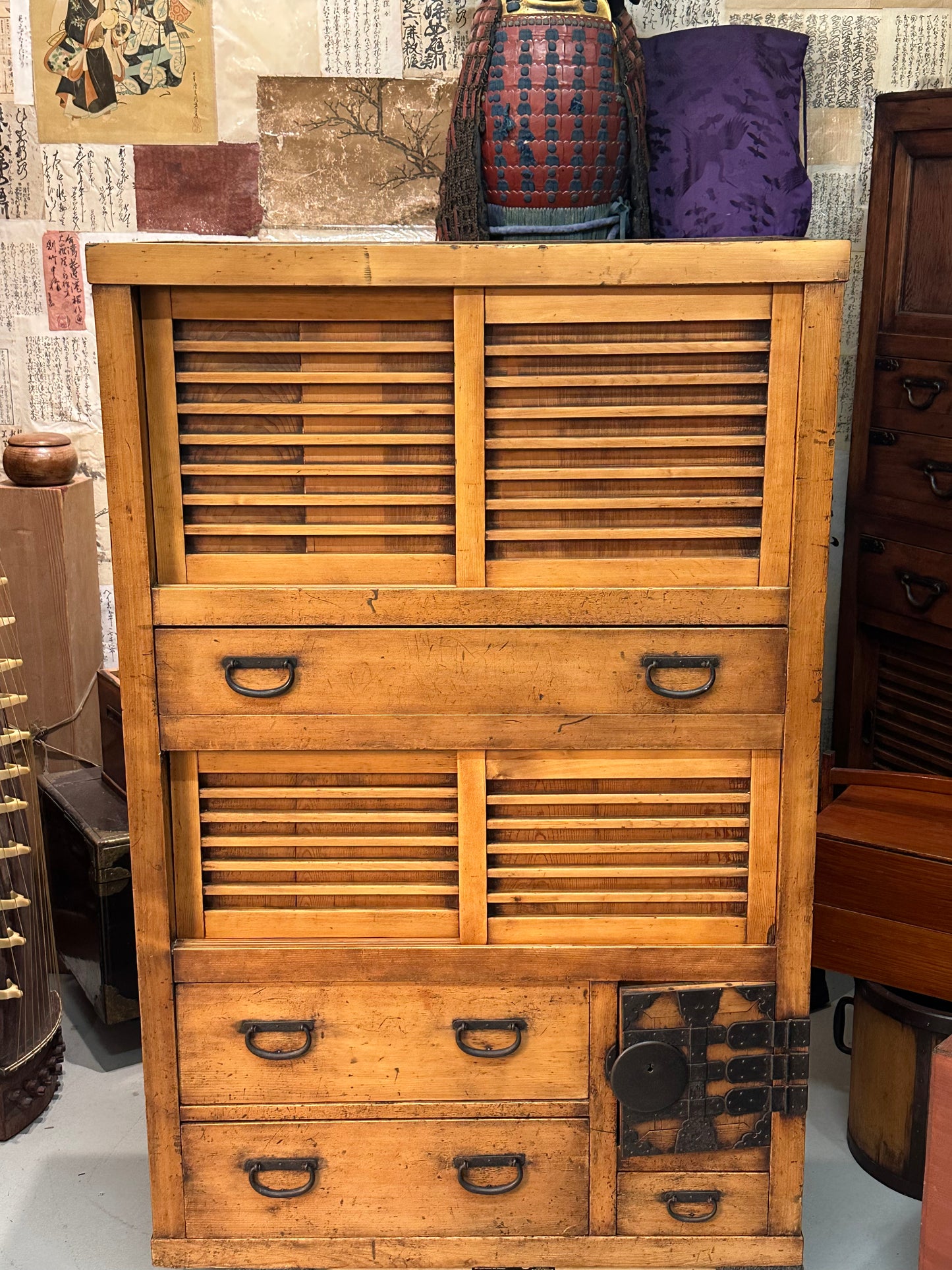 Antique Japanese Chobadansu Meiji Era 1868-1912 Document Tansu Chest Sugi 52"H