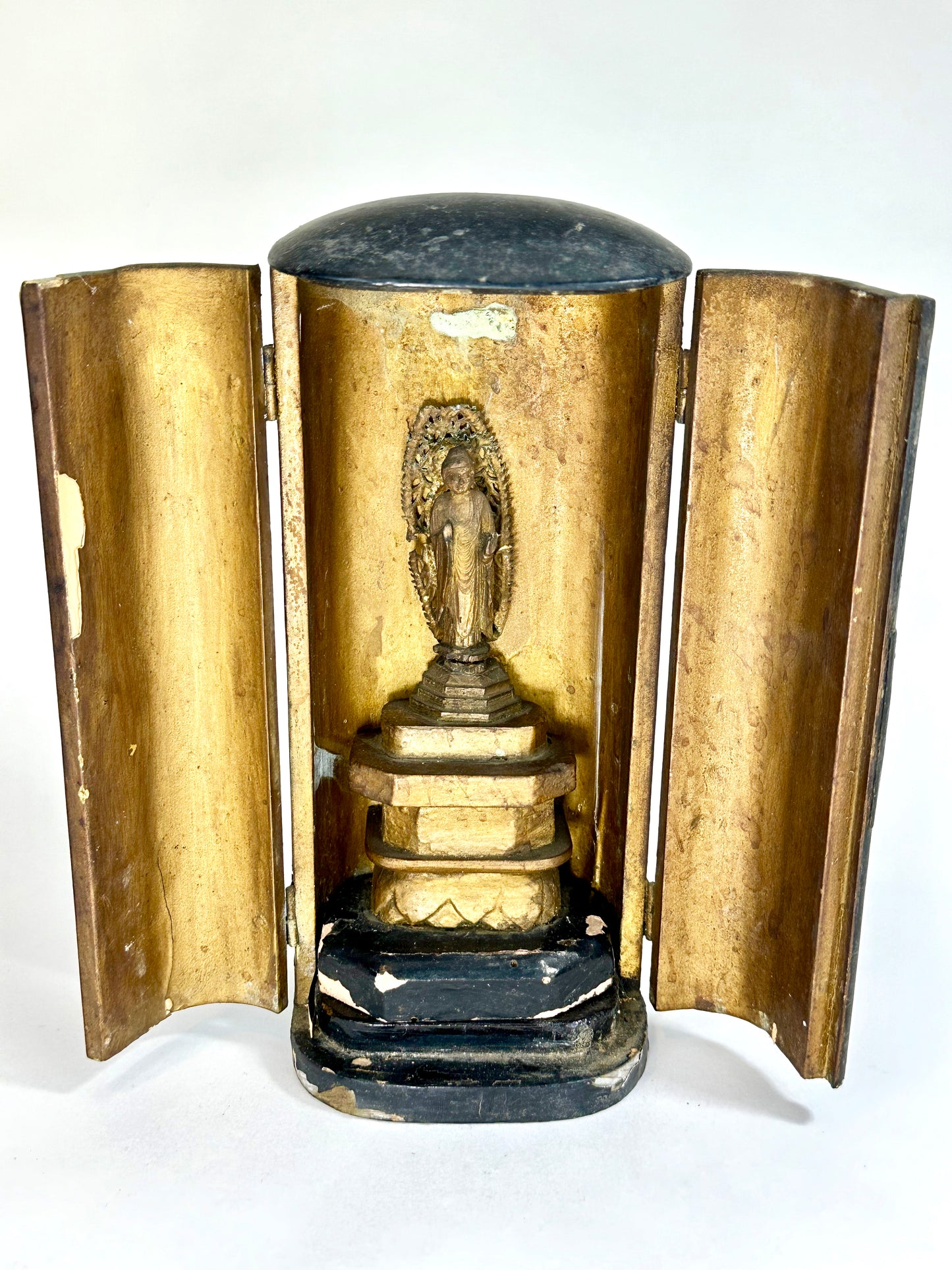 Antique Japanese Edo Era 1800’s Zushi Shrine Buddha Standing Pose