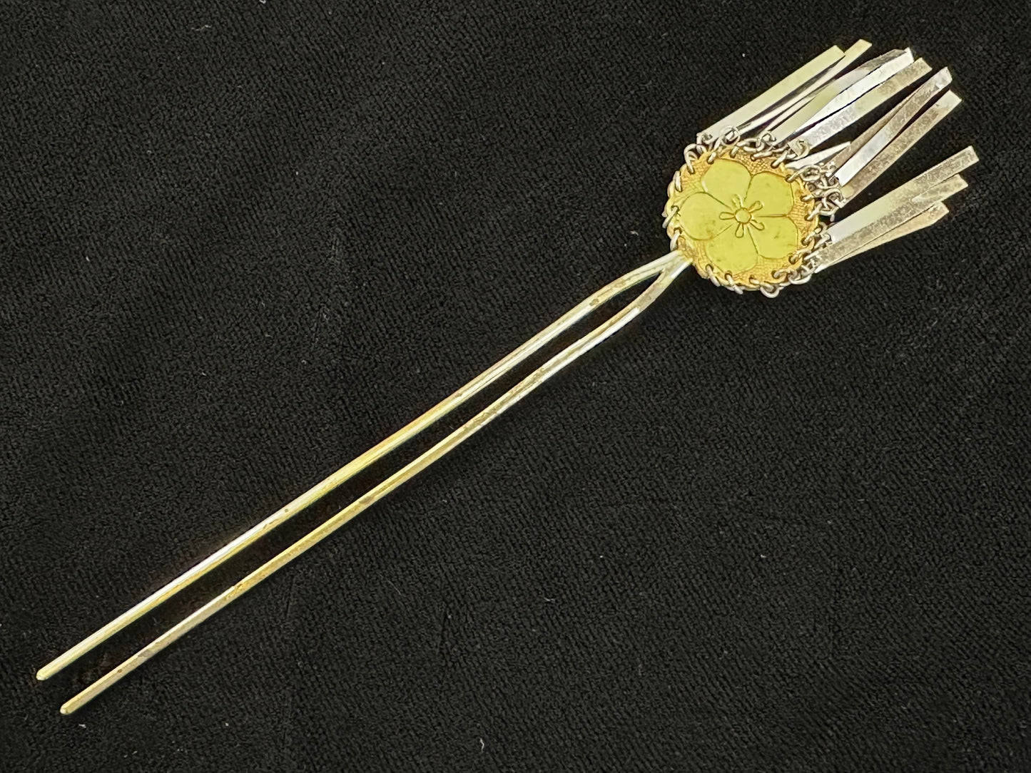 Antique Japanese Bira-Kanzashi Geisha Style Hairpiece Silver Plum Blossom Tassels 7"