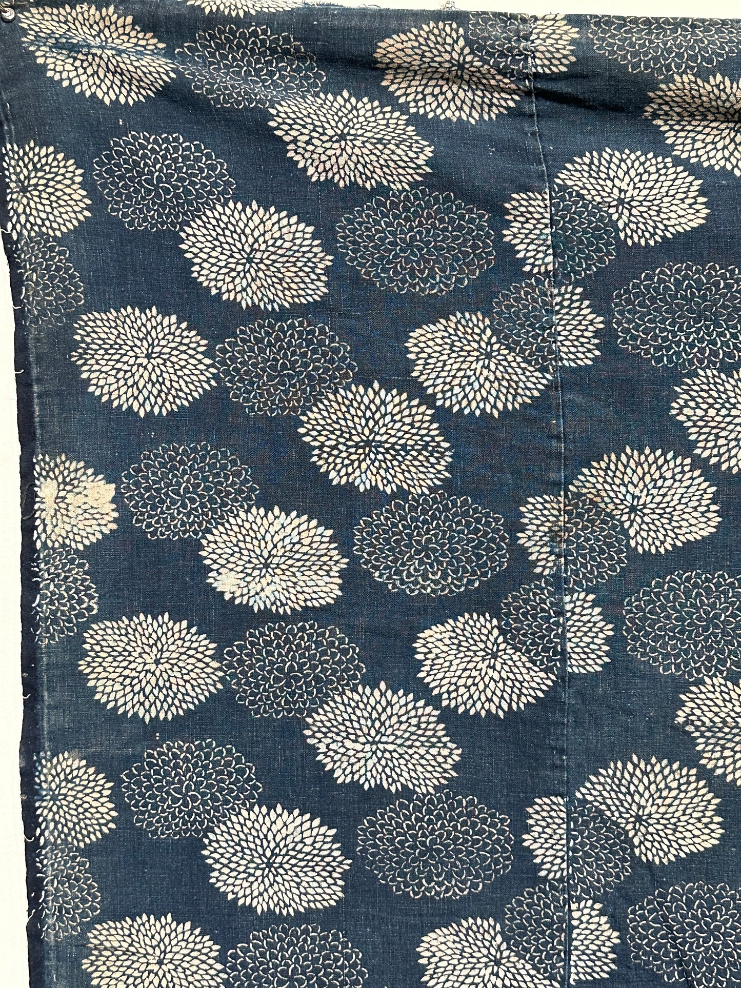 Antique Japanese 19th Century Textile - Katazome Indigo 65"x65" Kiku #82