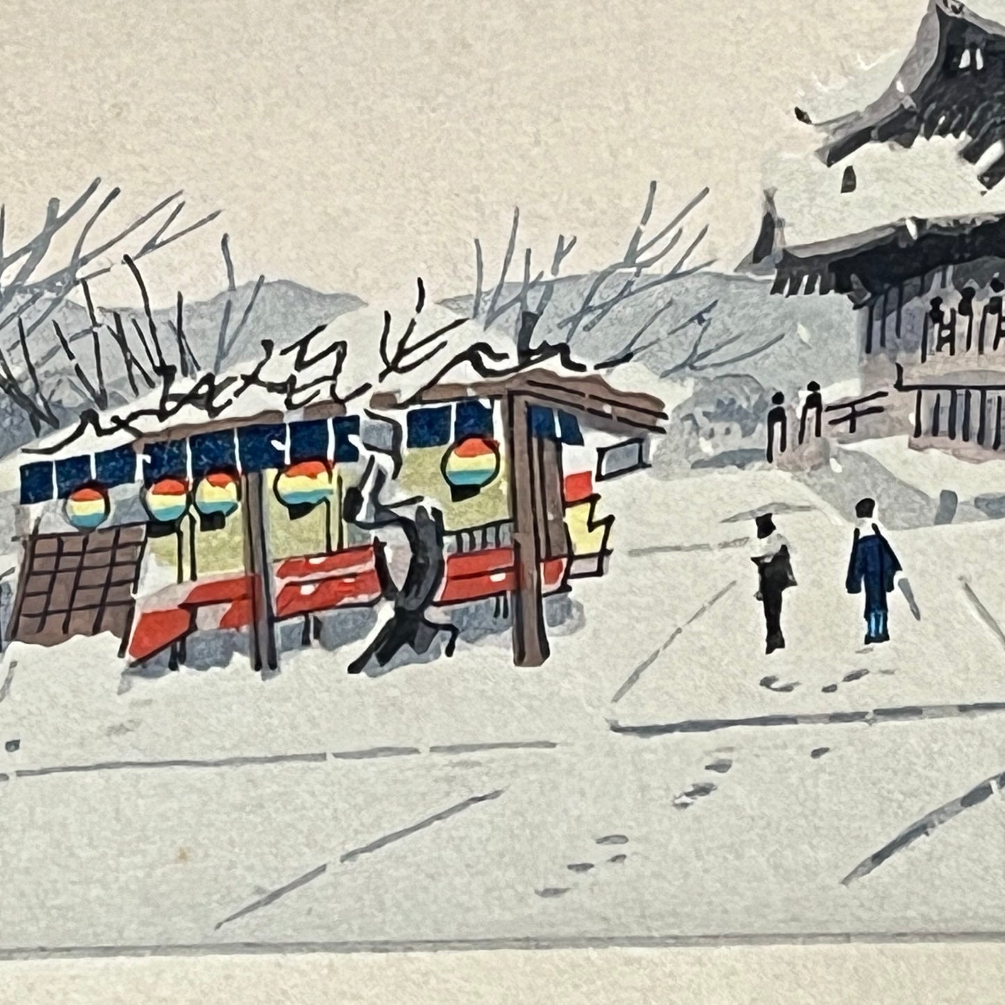 Wood Block Print by Kotozuka of Kiyomizudera Temple in the Snow 11"