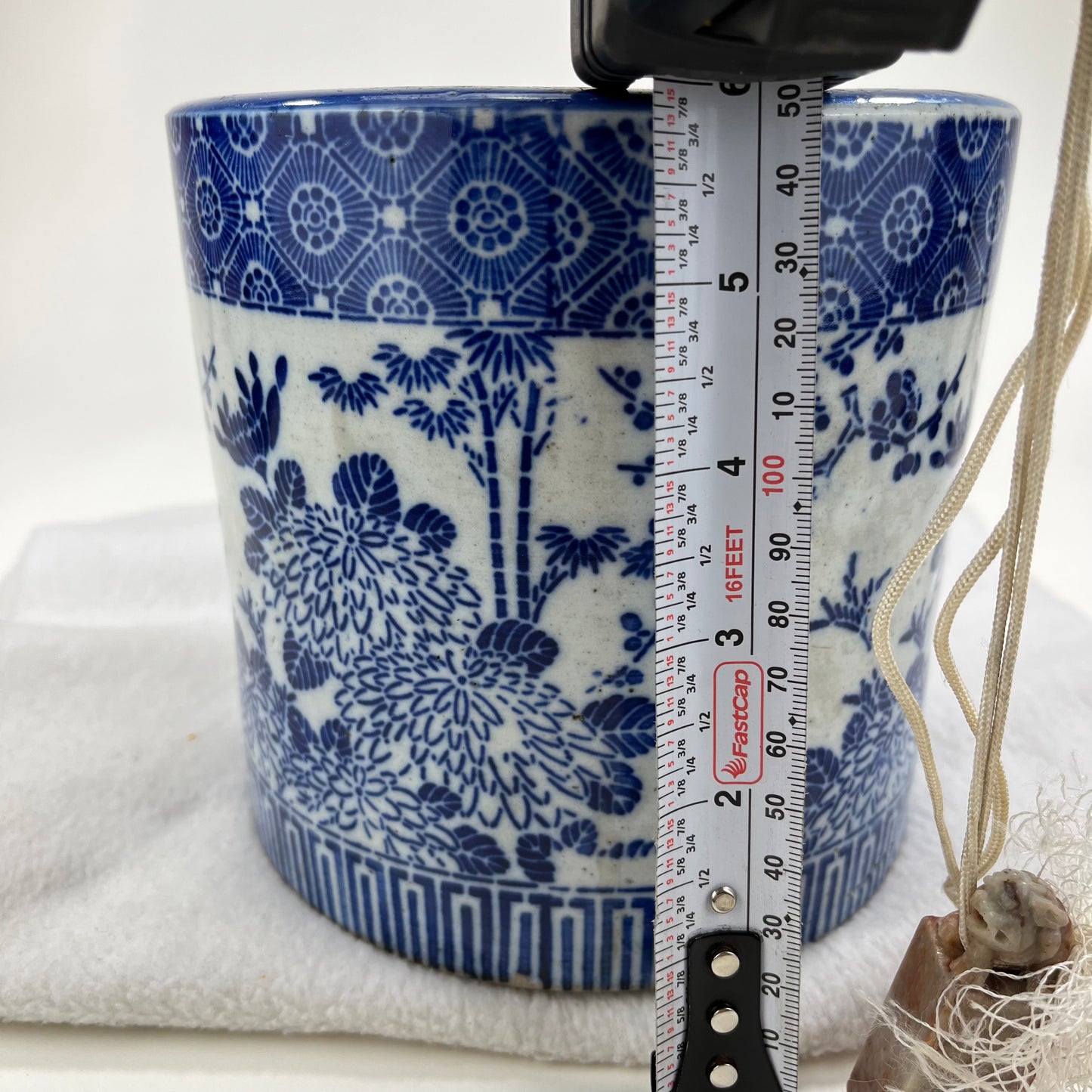Antique Japanese Meiji Era small Ceramic Blue & White Hibachi Brazier 6”