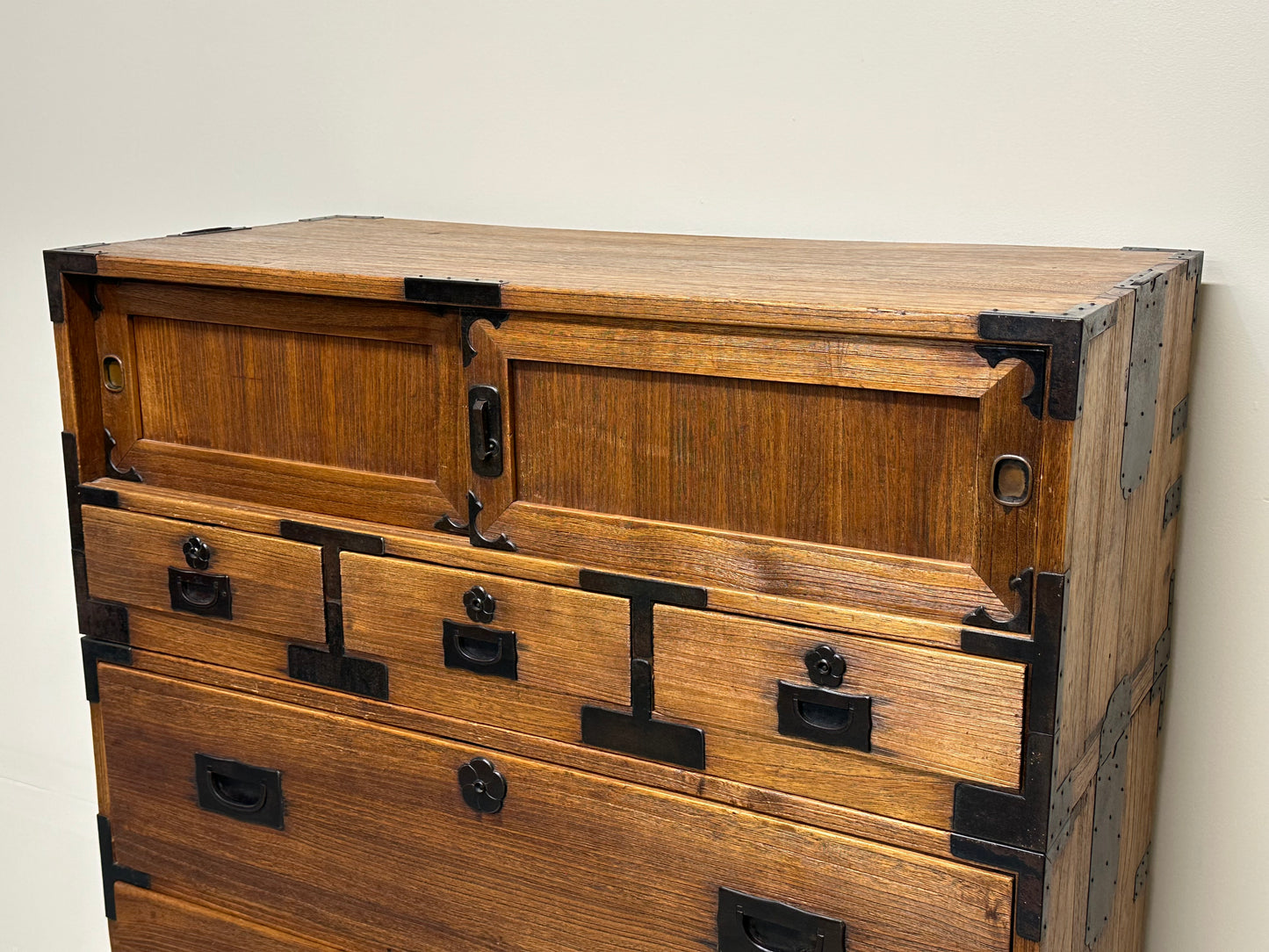 Antique Japanese Isho-Tansu Clothing Chest Taisho c1920’s 57”H Kiri Wood