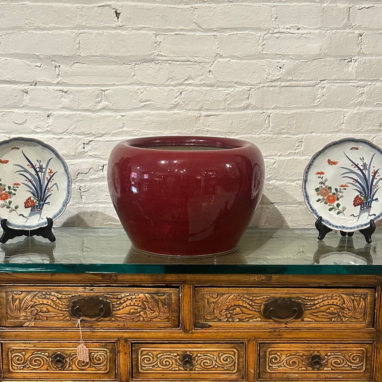 Vintage Japanese mid-late Showa c1960's Large Red Ceramic Hibachi 16”
