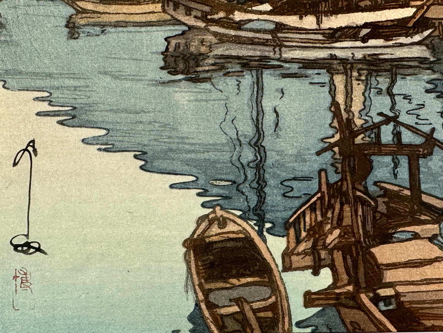 Hiroshi Yoshida Woodblock Print "Harbor of Tomonoura" 1930 Original