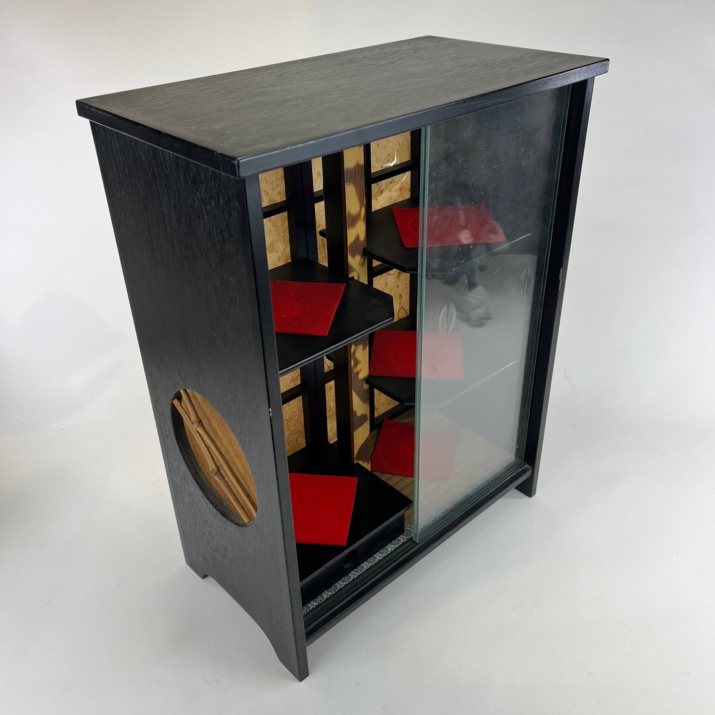 Vintage Japanese Lacquered Tea Display Box w/ Glass Front