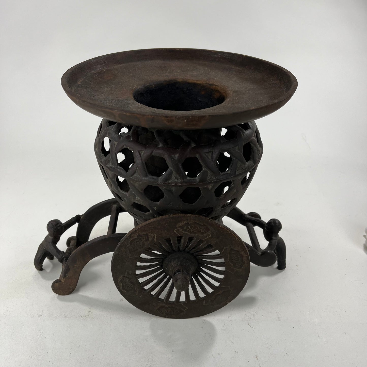 Japanese Usubata Cart Style Bronze Ikebana Flower Vase 12"