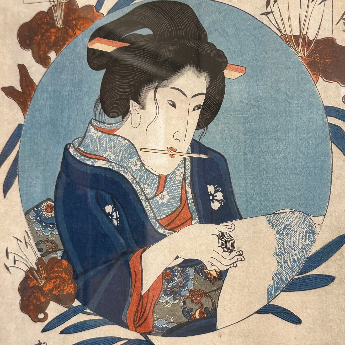 Original Utagawa Kuniyoshi Ukiyo-e Woodblock Print "Lady Matsushima" c1844