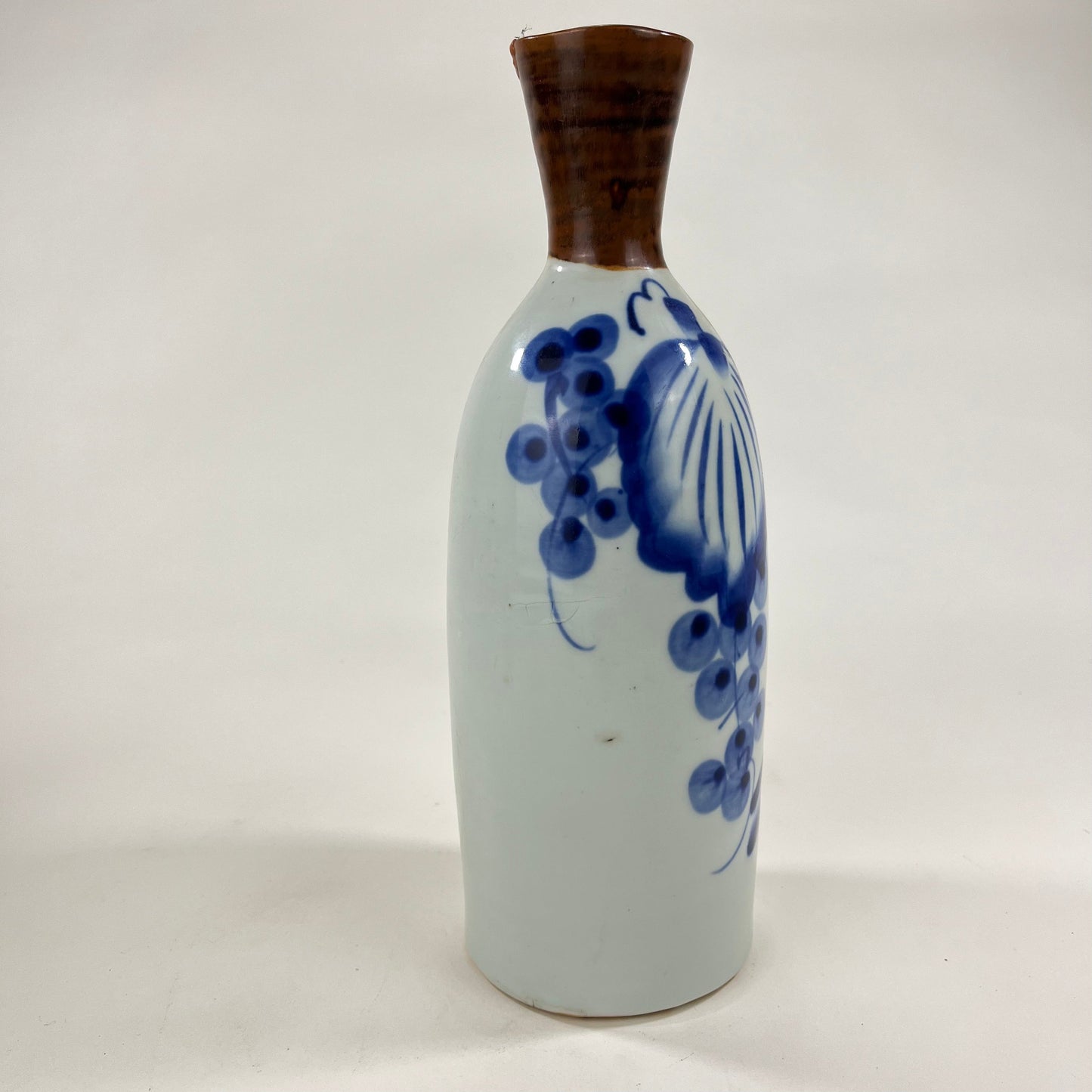 Vintage Japanese Late Showa Era Ceramic Tokkuri Sake Bottle Vase w/ Grapes 10”