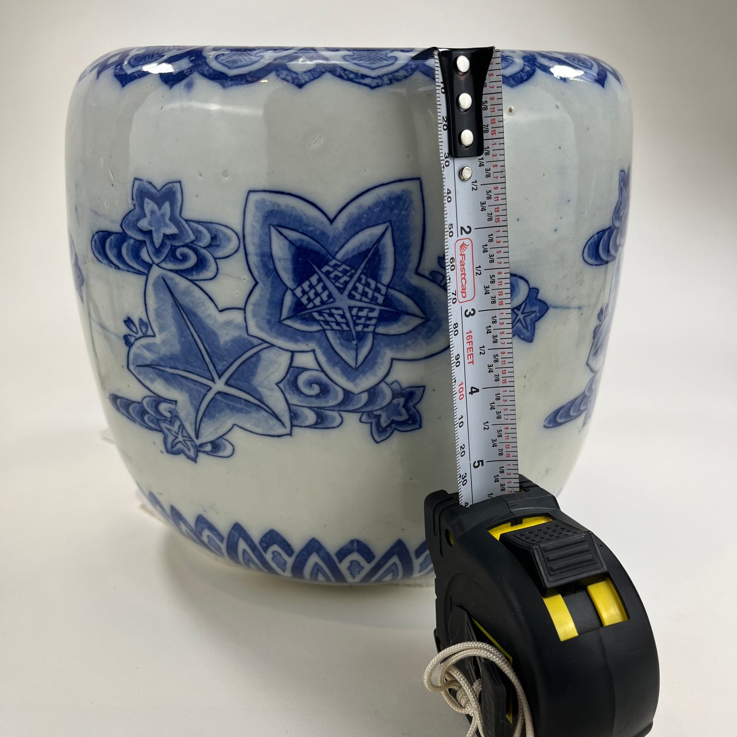 Antique Japanese Meiji Era Ceramic Blue & White Hibachi Brazier Flower motif 8”