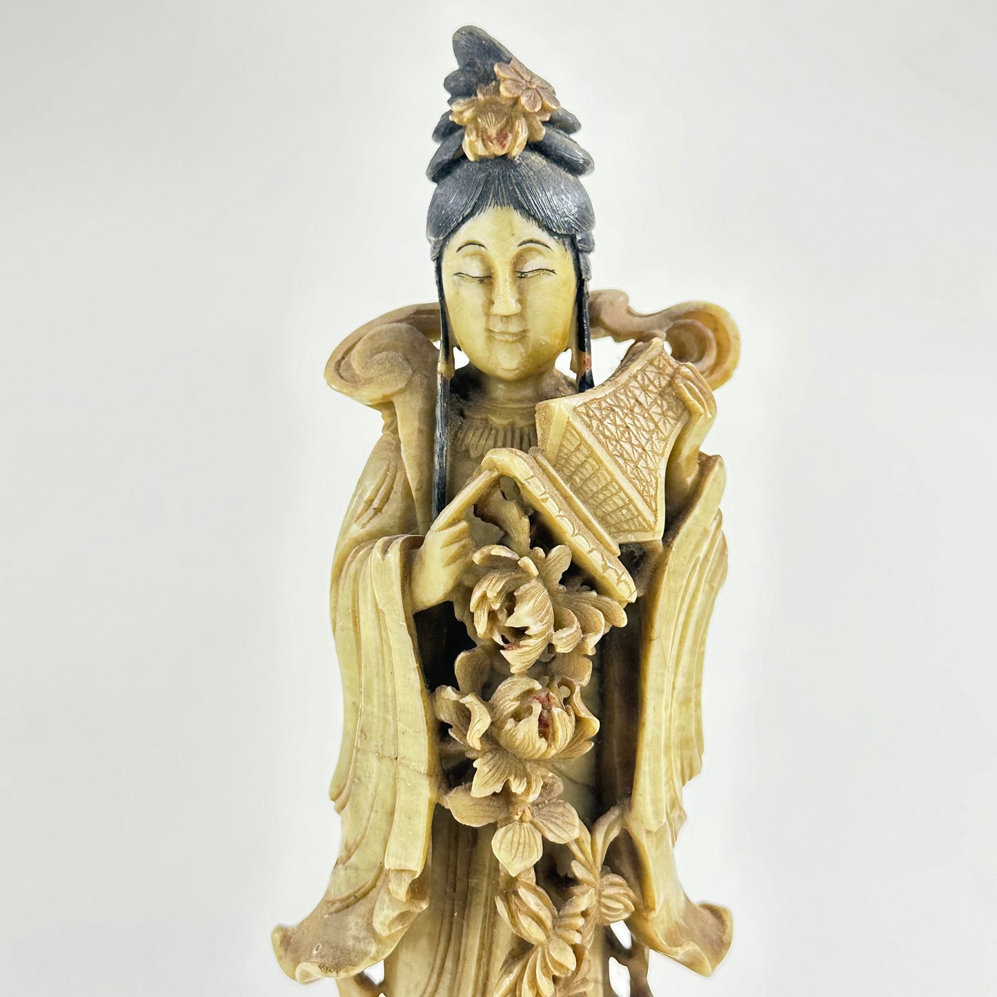 Antique Chinese Natural Stone Carved Statue of Quan Yin 11.5”