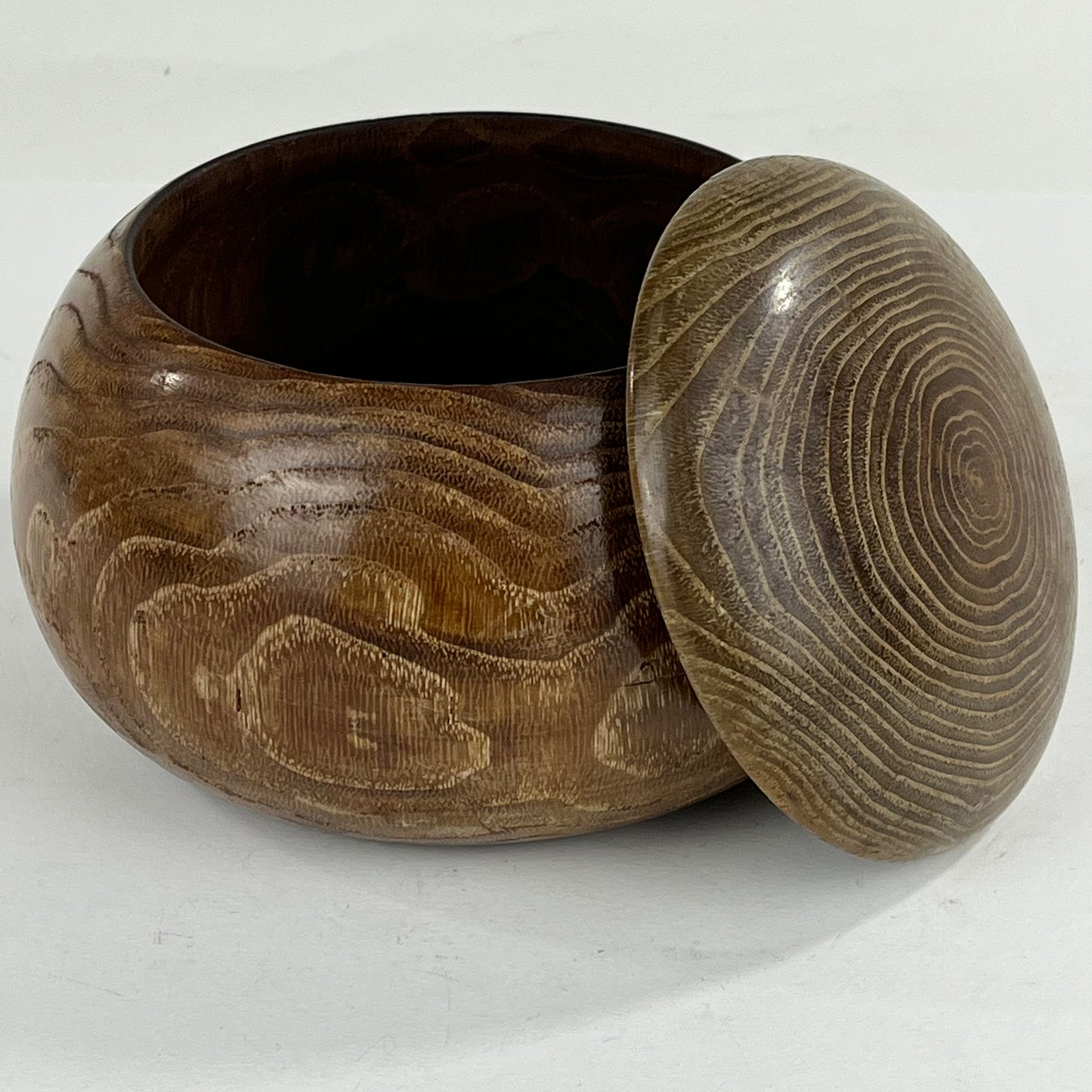 Vintage Round Wooden Lidded Box Bowls 5”