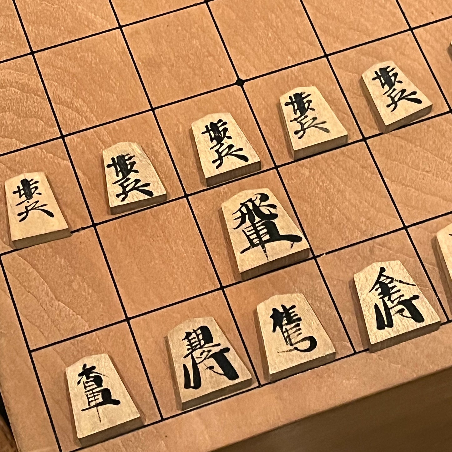 Vintage Japanese Hand Written Wooden Shogi Koma Pieces w/ Original Box