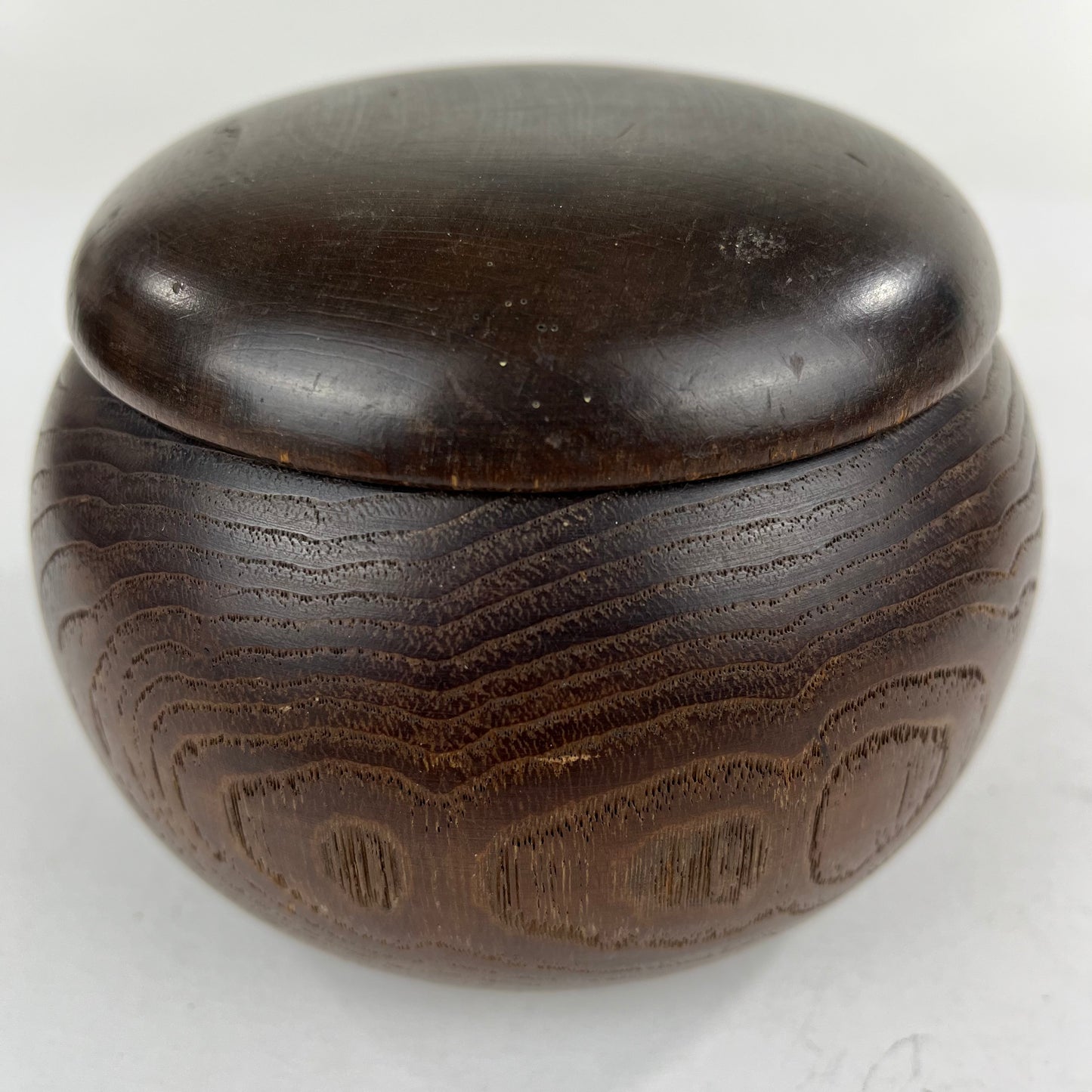 Vintage Round Keyaki Wood Lidded Box Bowl 5”