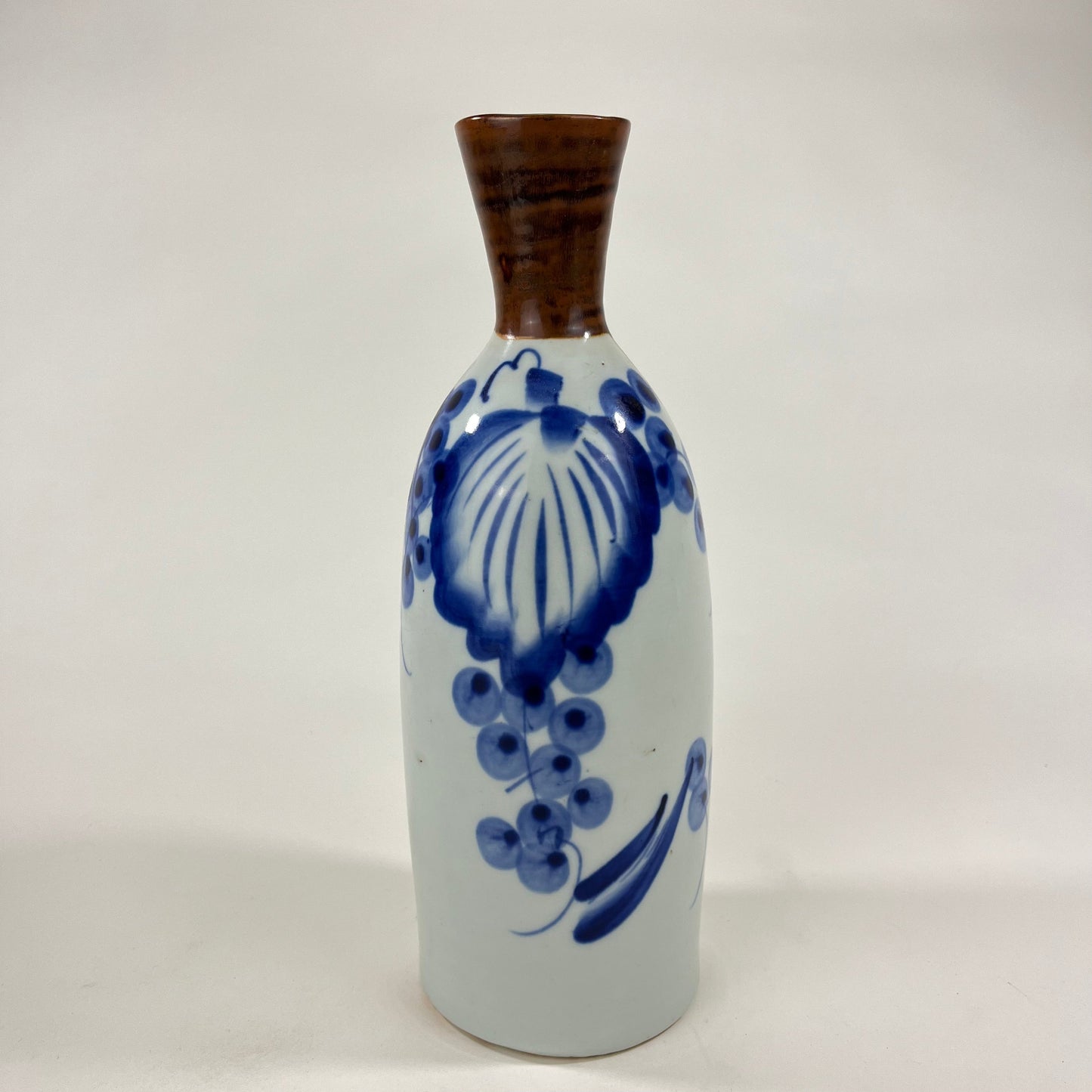 Vintage Japanese Late Showa Era Ceramic Tokkuri Sake Bottle Vase w/ Grapes 10”
