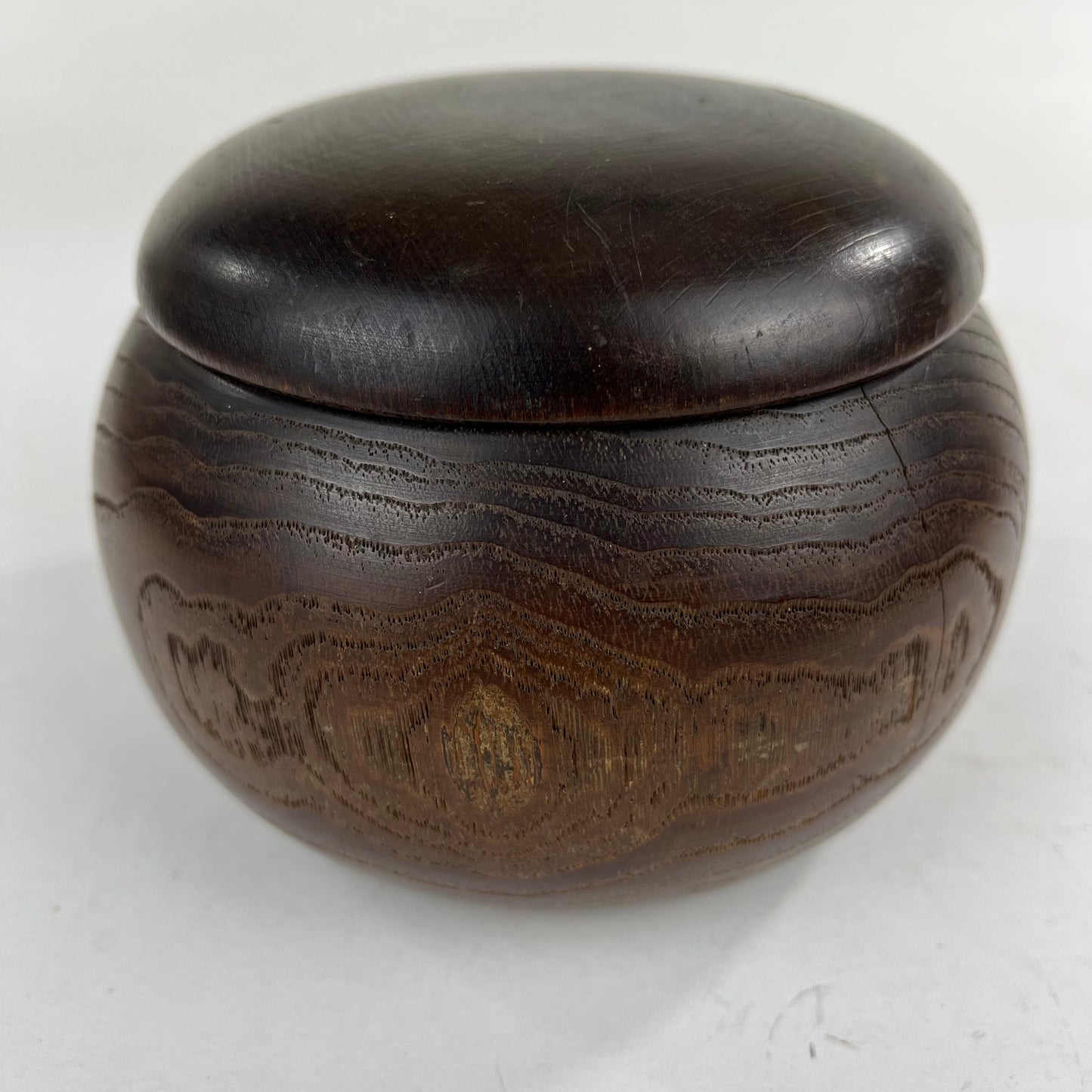Vintage Round Keyaki Wood Lidded Box Bowl 5”