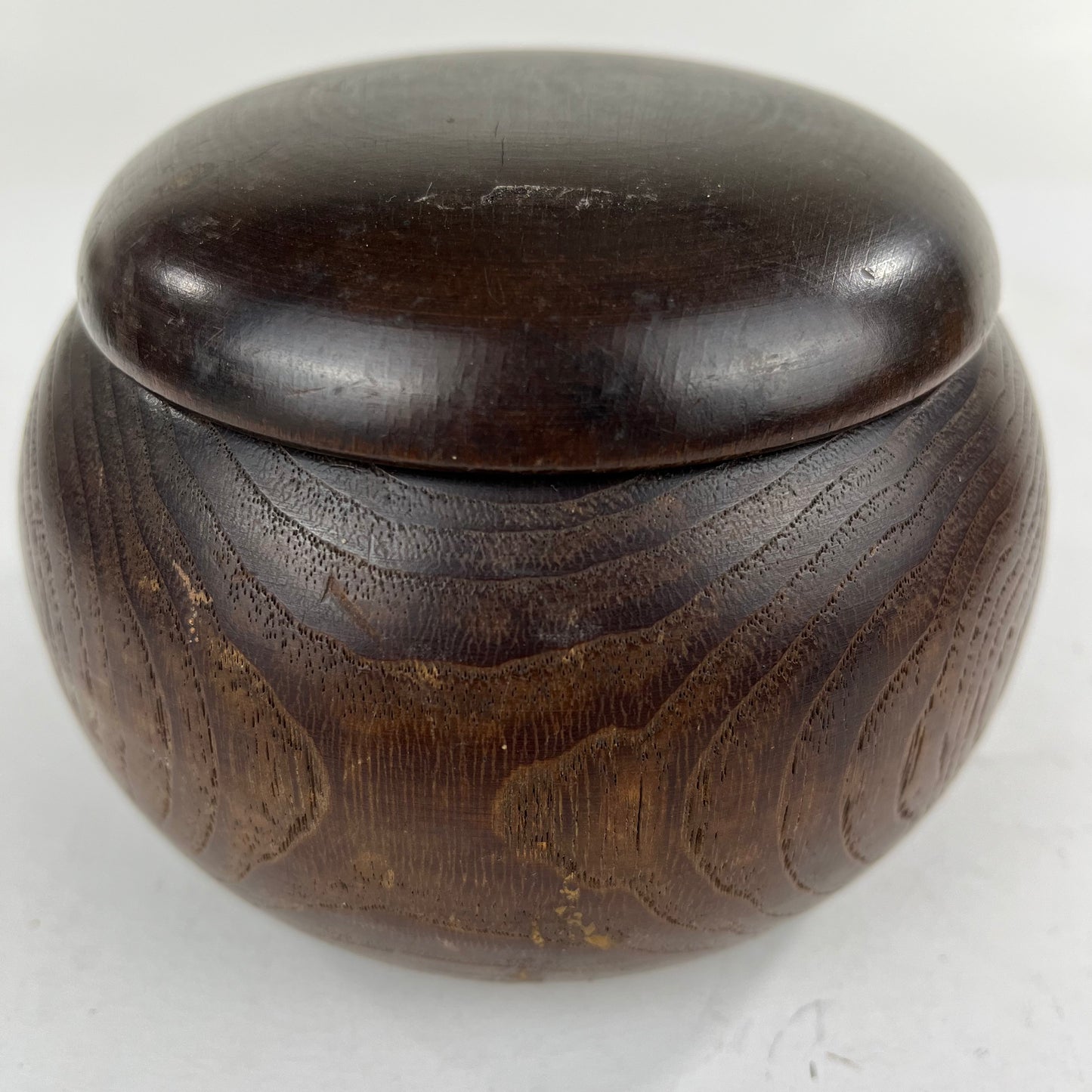 Vintage Round Keyaki Wood Lidded Box Bowl 5”