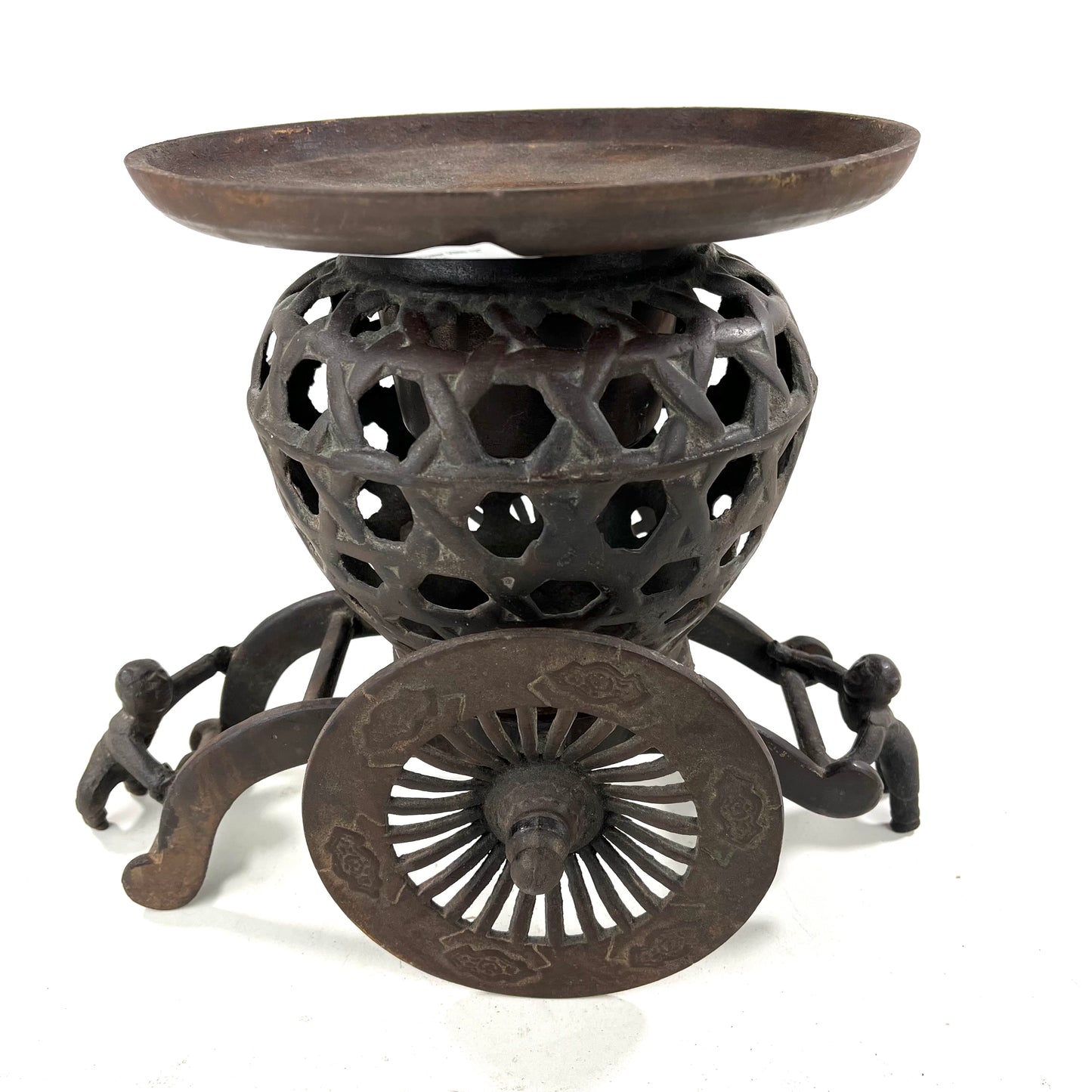 Japanese Usubata Cart Style Bronze Ikebana Flower Vase 12"