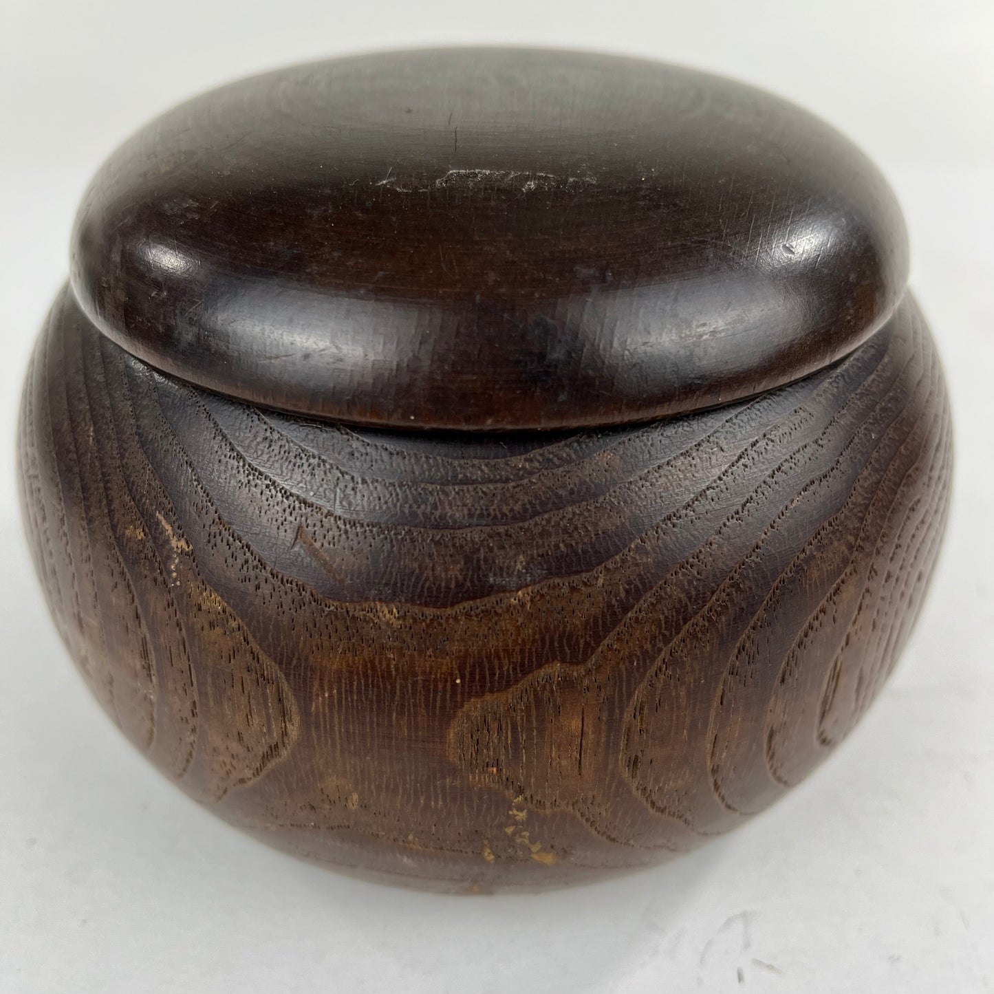 Vintage Round Keyaki Wood Lidded Box Bowl 5”