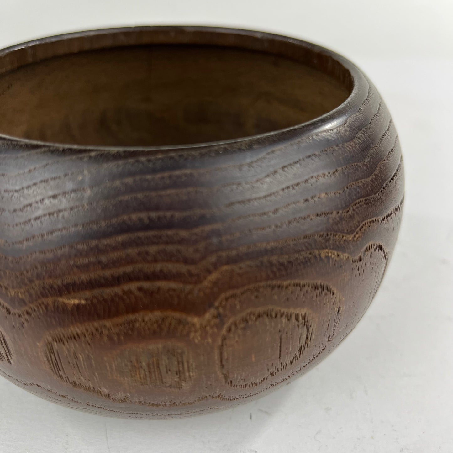 Vintage Round Keyaki Wood Lidded Box Bowl 5”