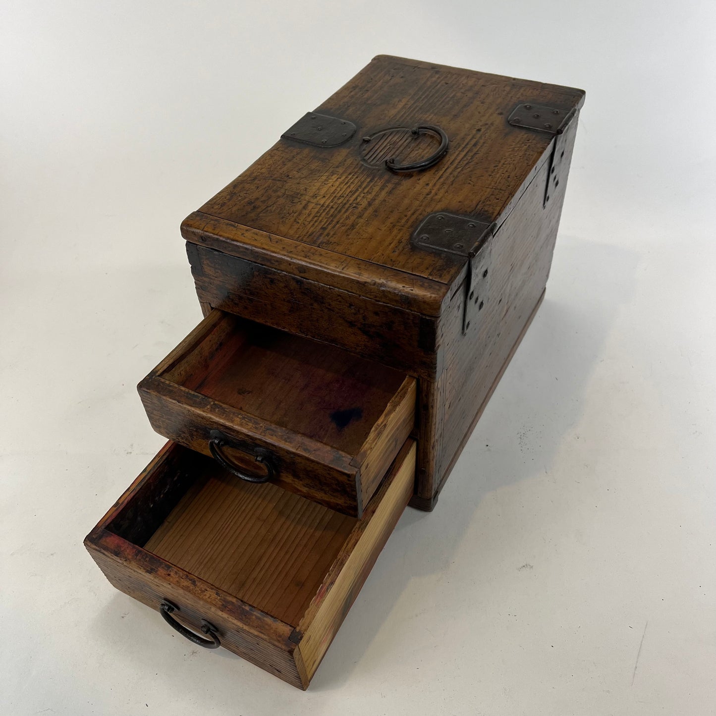 Antique Japanese Meiji Era c1880's Sugi Wood Suzuribako Calligraphy Tansu Chest 10"