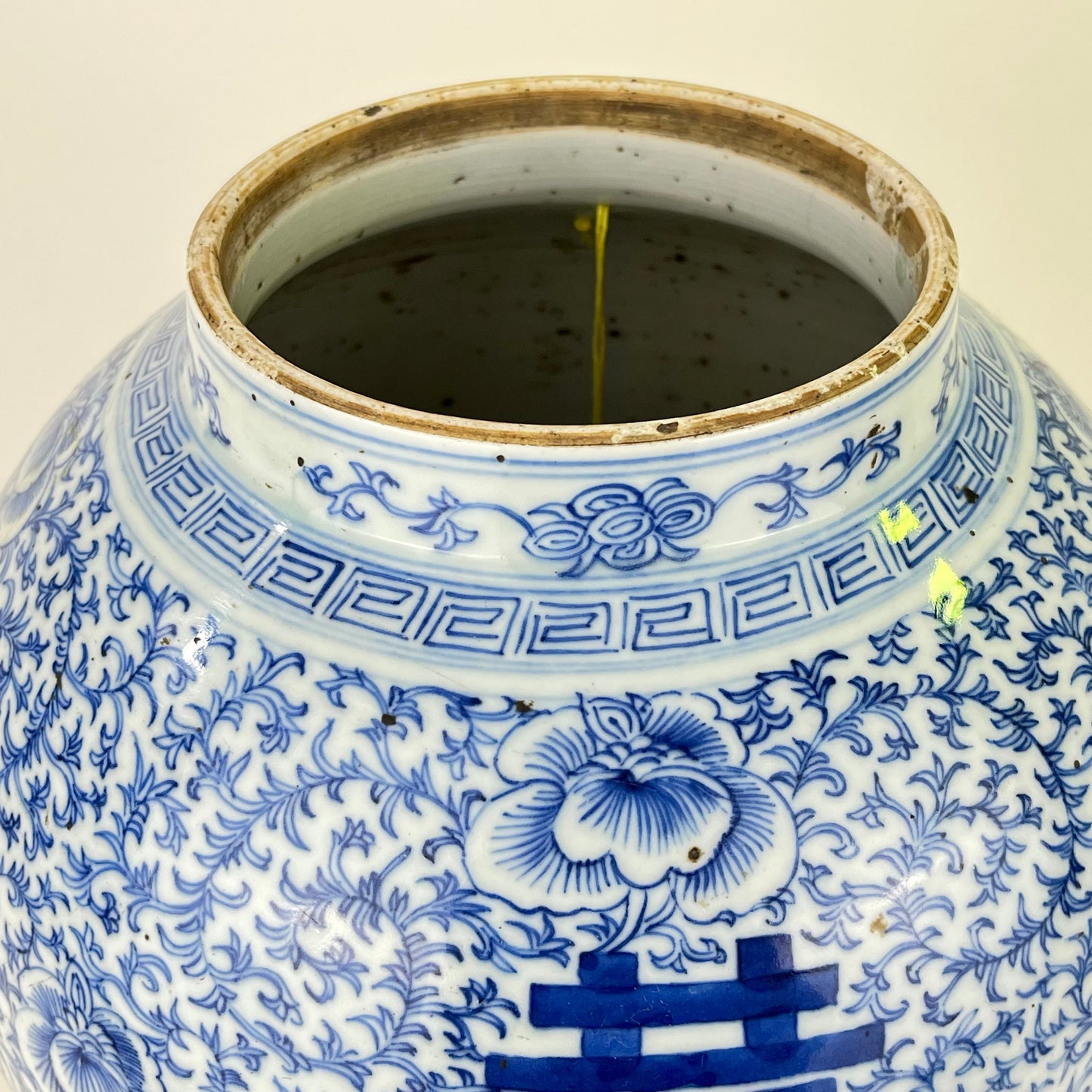 Antique Chinese Qing 150 Year Old Blue & White Wedding Jar Hand Painted 18"H