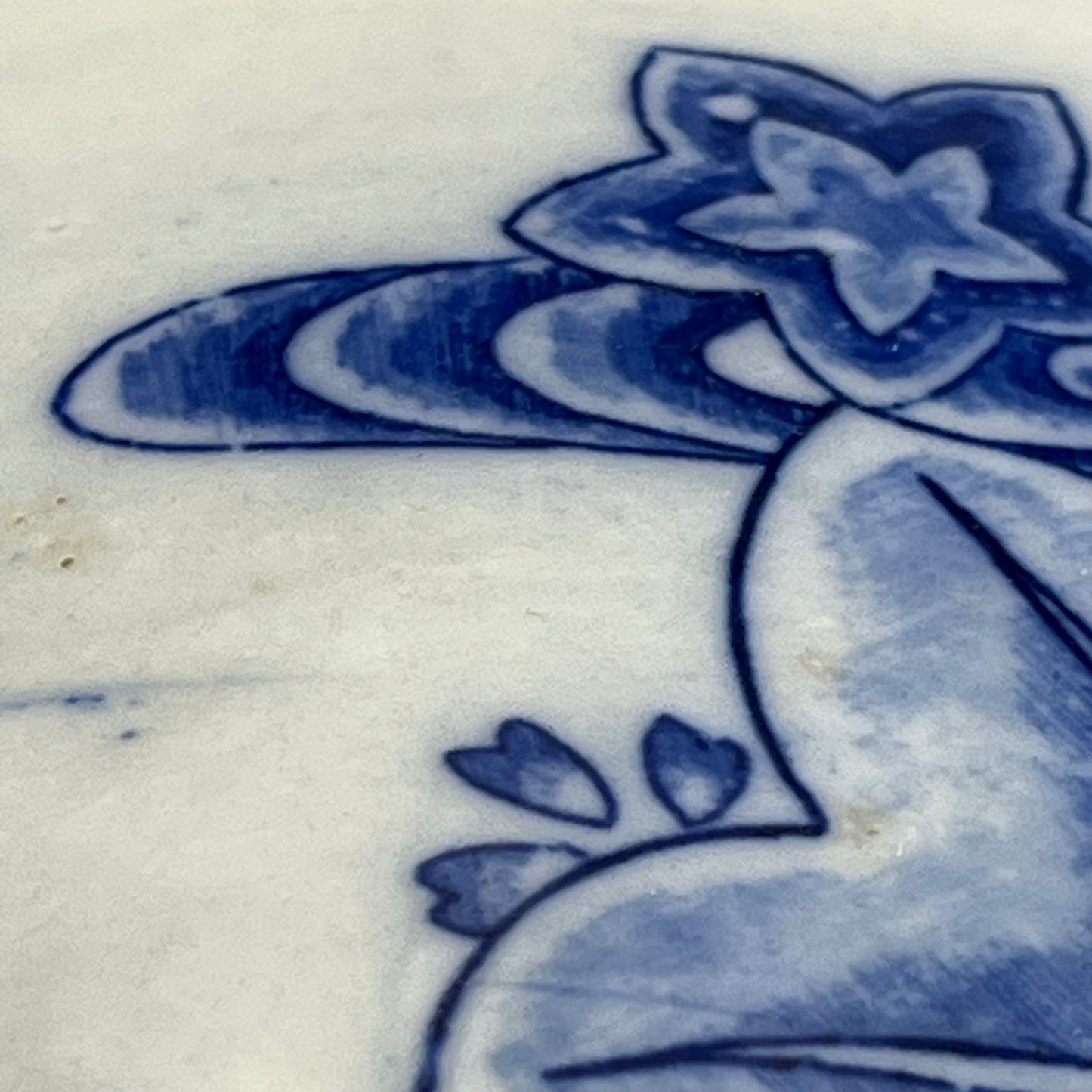 Antique Japanese Meiji Era Ceramic Blue & White Hibachi Brazier Flower motif 8”