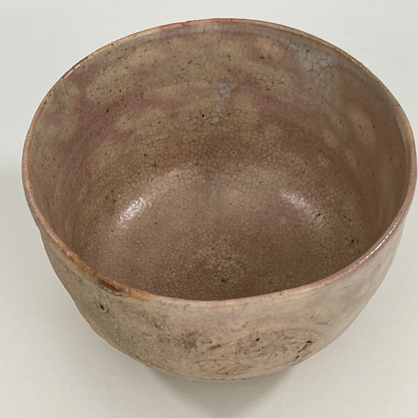 Tea Ceremony Chawan Tea Bowl Pink Glaze with Mon 5"