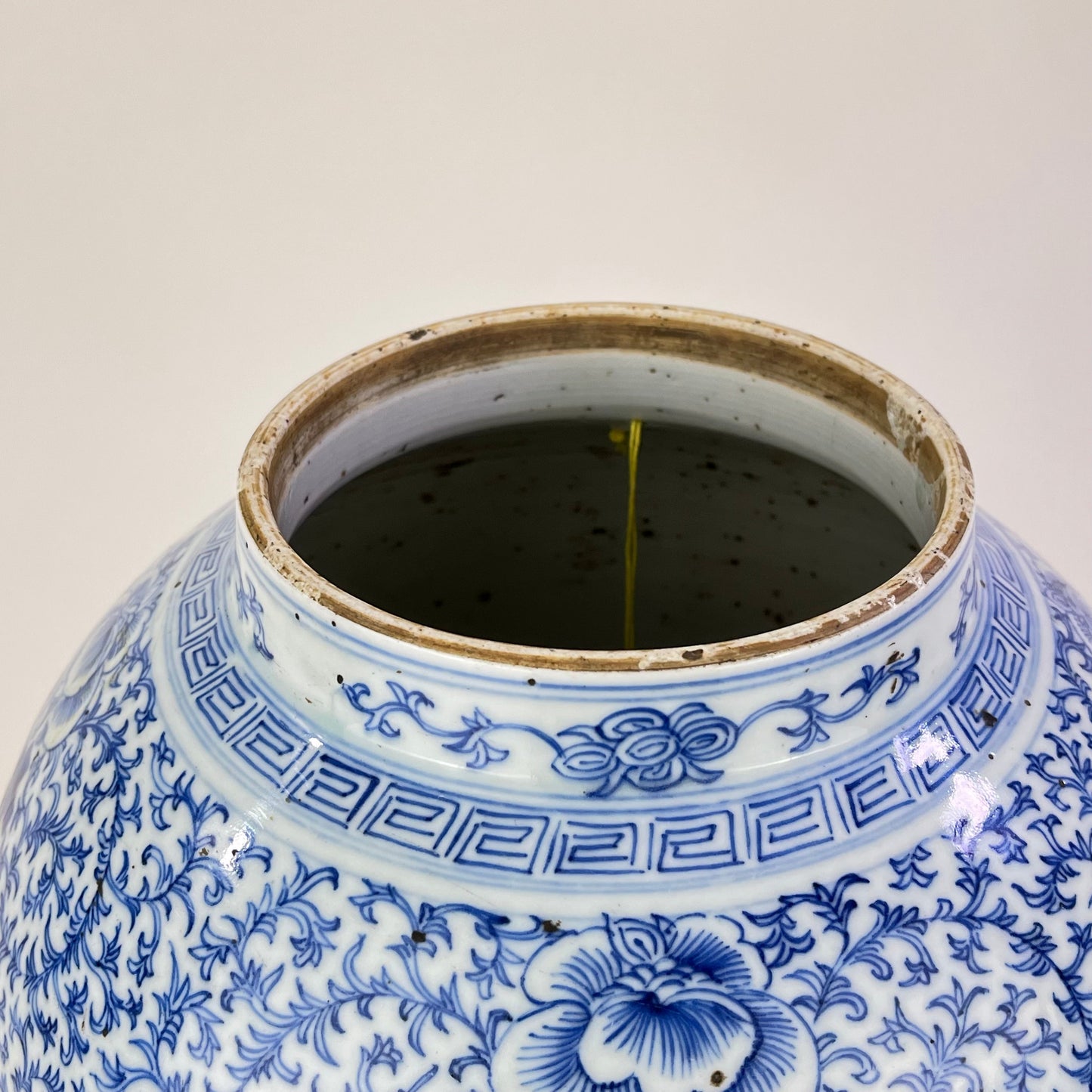 Antique Chinese Qing 150 Year Old Blue & White Wedding Jar Hand Painted 18"H