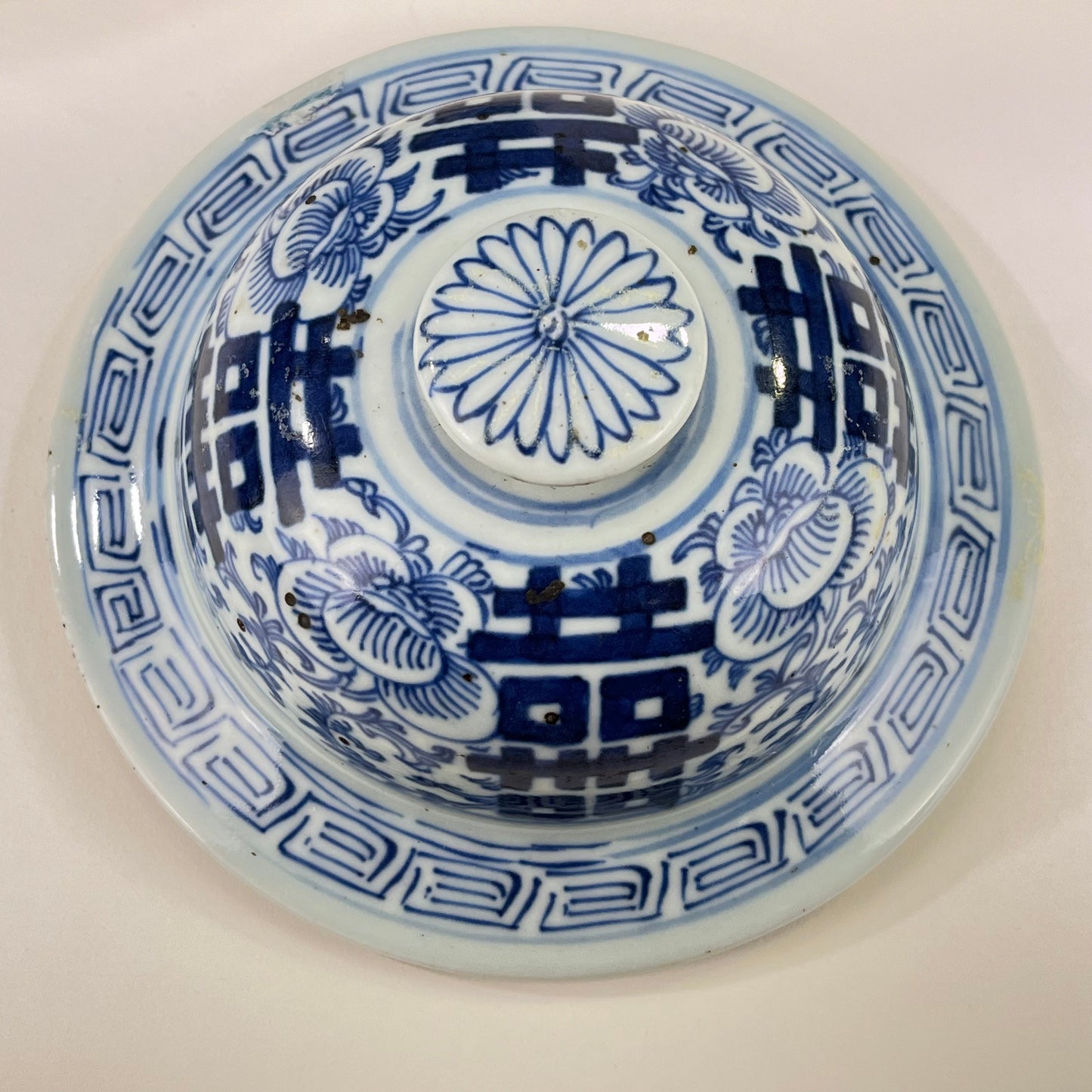 Antique Chinese Qing 150 Year Old Blue & White Wedding Jar Hand Painted 18"H
