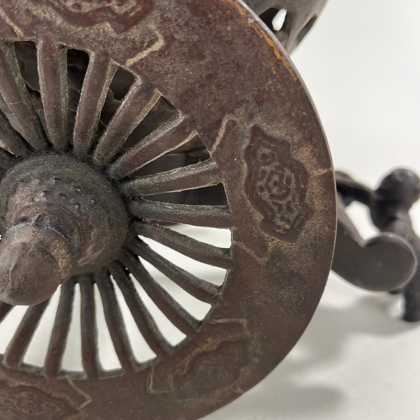 Japanese Usubata Cart Style Bronze Ikebana Flower Vase 12"