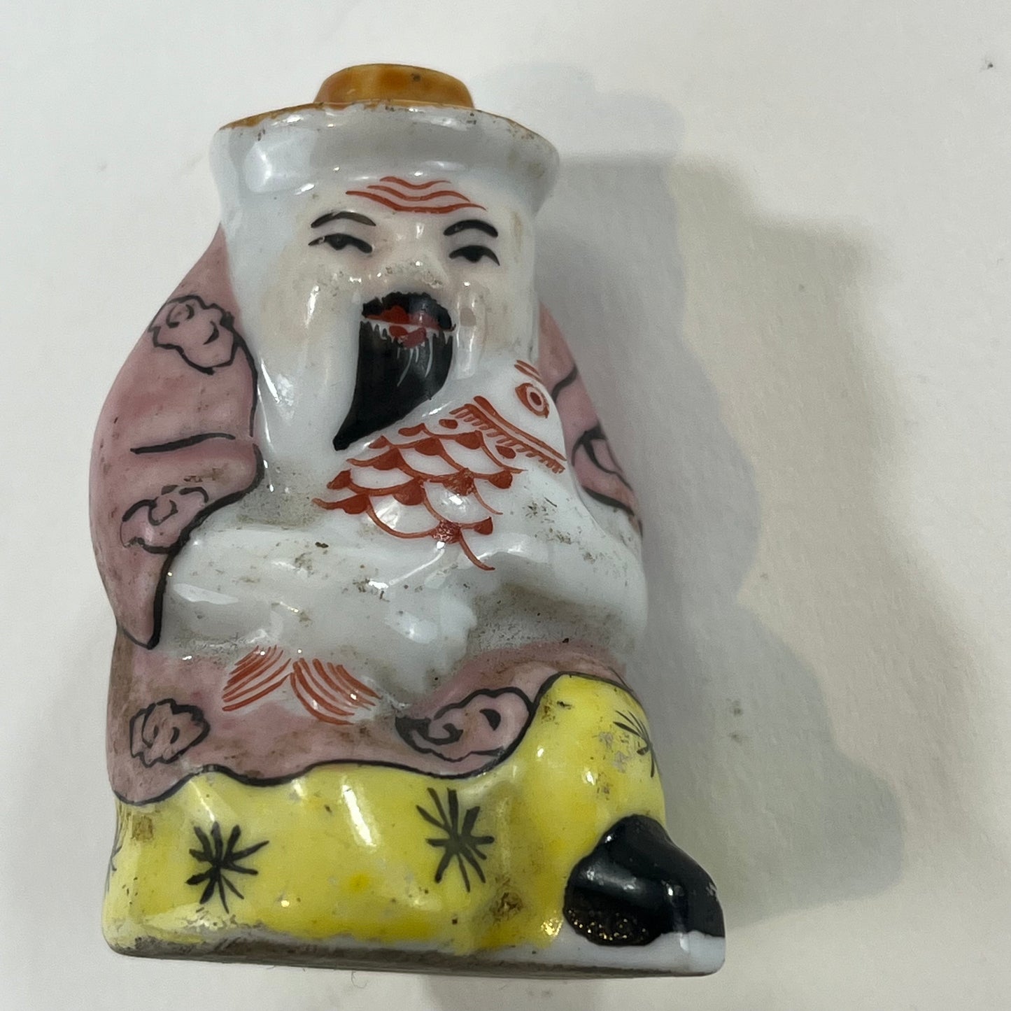 Vintage Chinese Ceramic Snuff Bottle Lucky God 3"