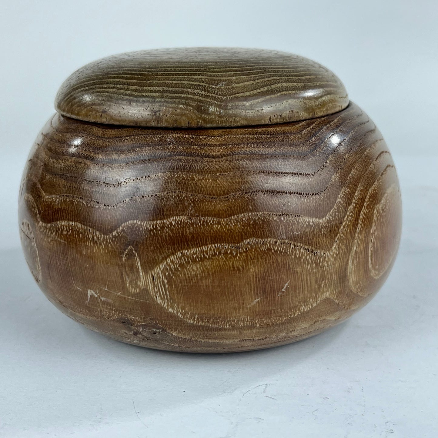 Vintage Round Wooden Lidded Box Bowls 5”