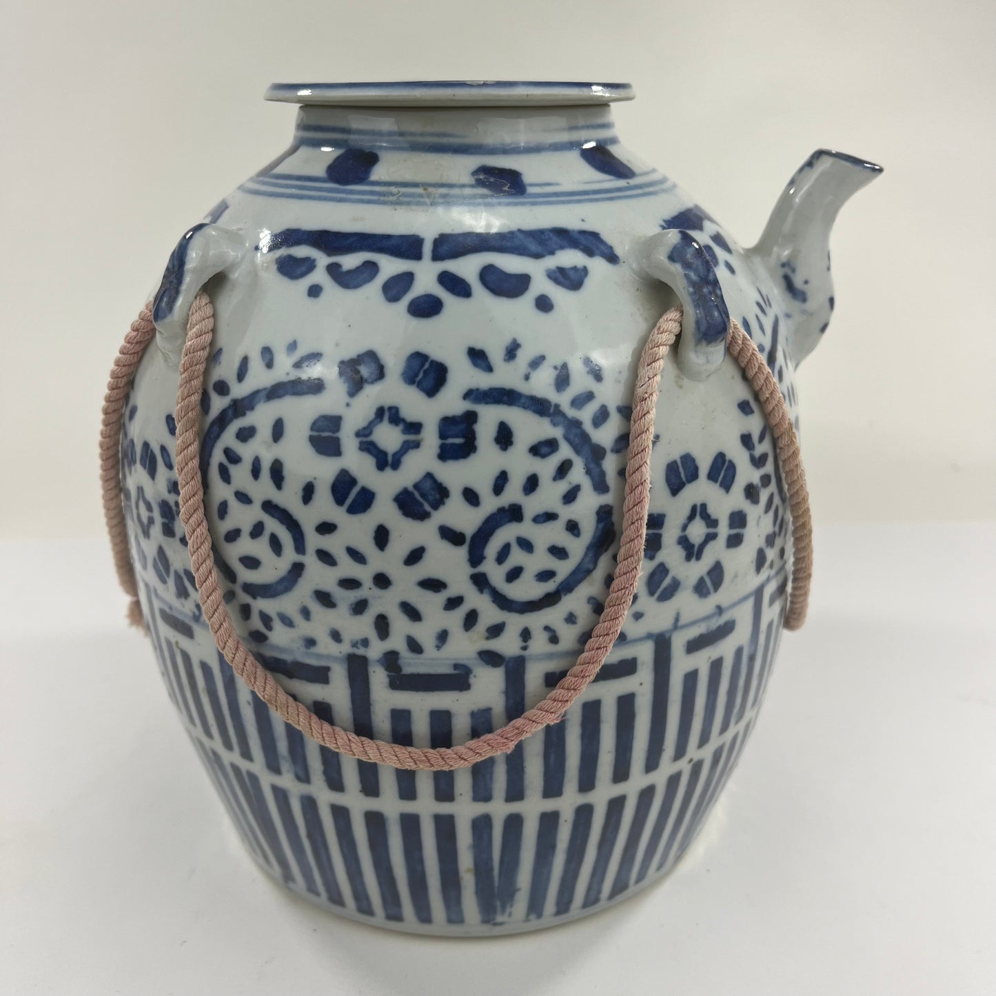 Vintage Chinese (c1950) Ceramic Tea Pot Cobalt Blue & White 9"