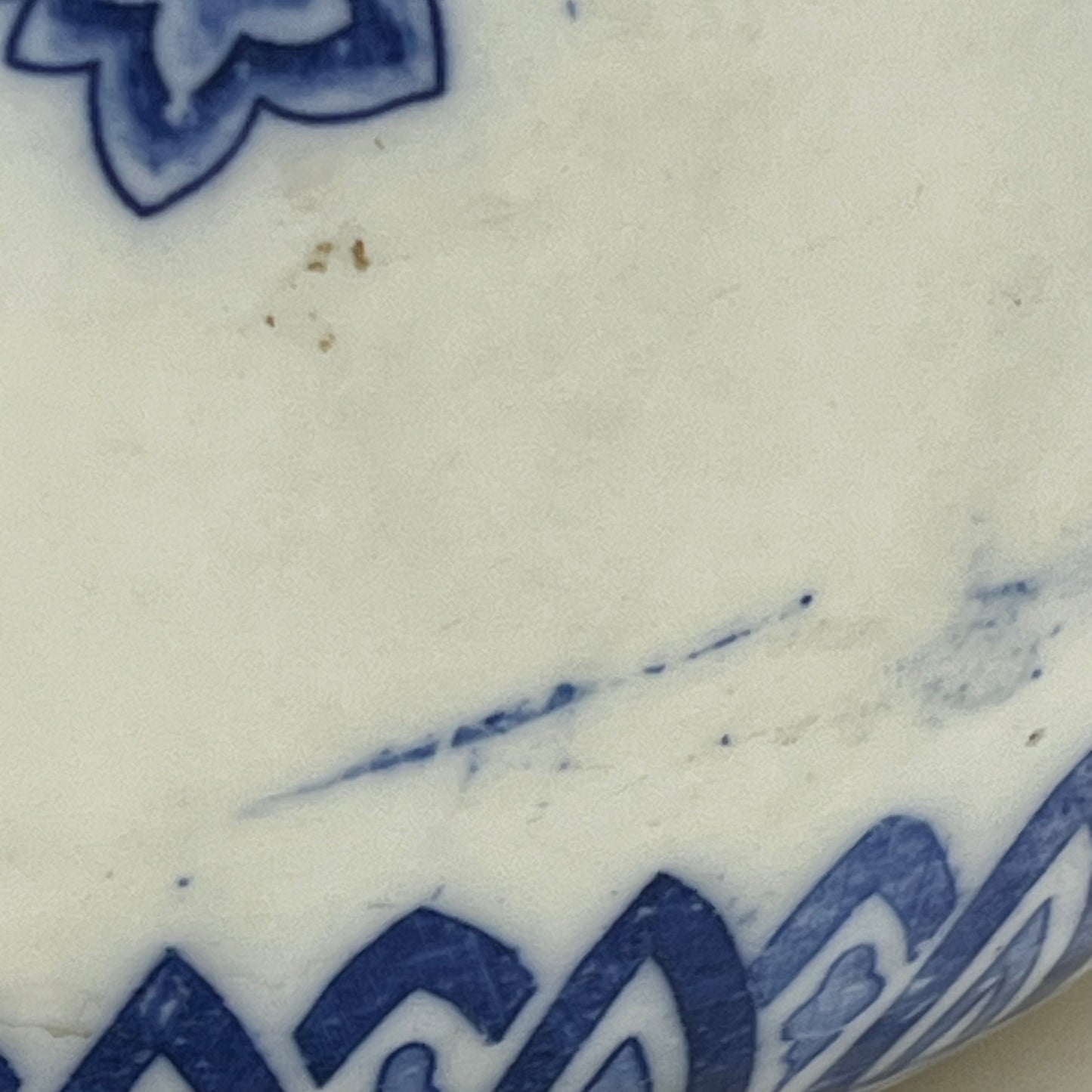 Antique Japanese Meiji Era Ceramic Blue & White Hibachi Brazier Flower motif 8”