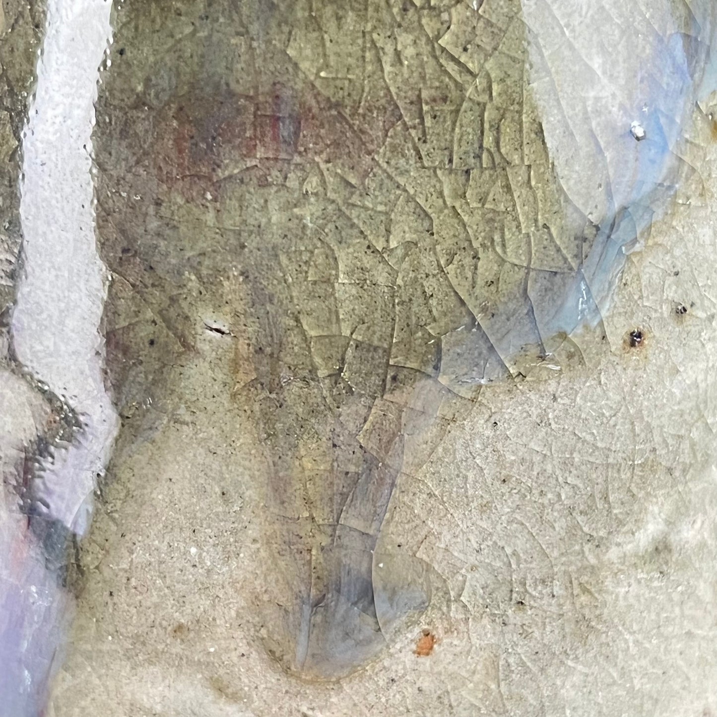 Antique Japanese Sake Bottle Tokkuri Blue Purple Hares Fur Glaze Spout 8”