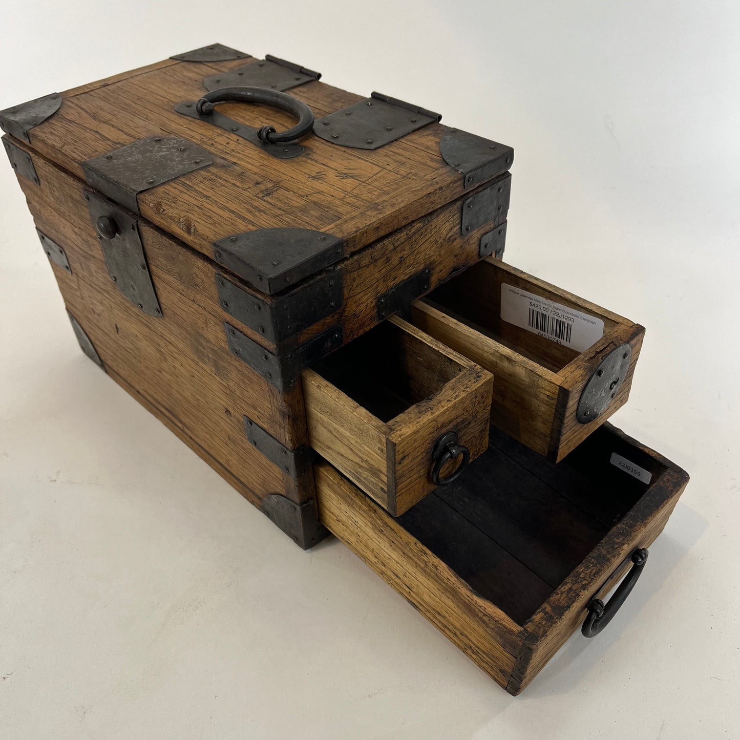 Antique Japanese Meiji Era c1870's Kiri Wood Suzuribako Calligraphy Tansu Chest 11"