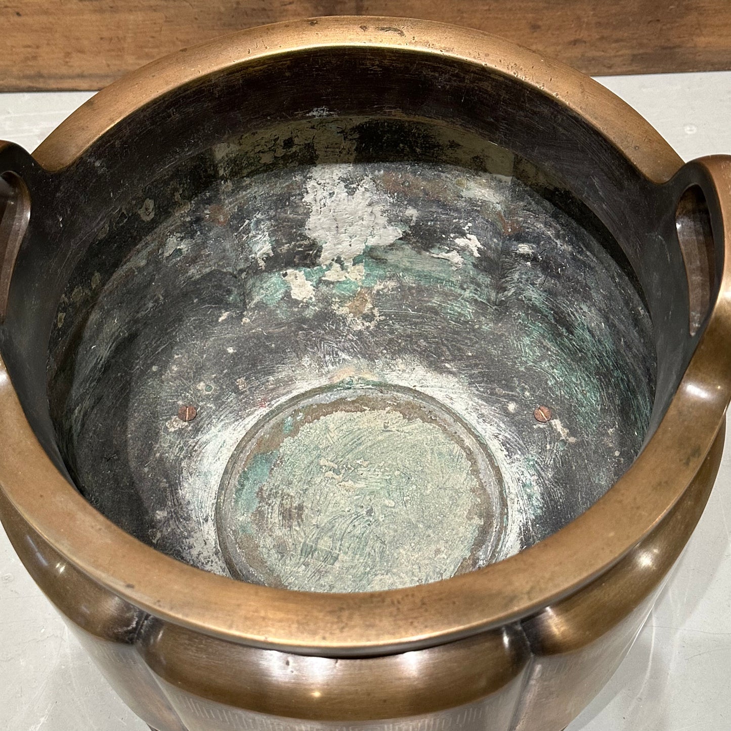 Antique Japanese Meiji Era c1900 Bronze Hibachi 12”