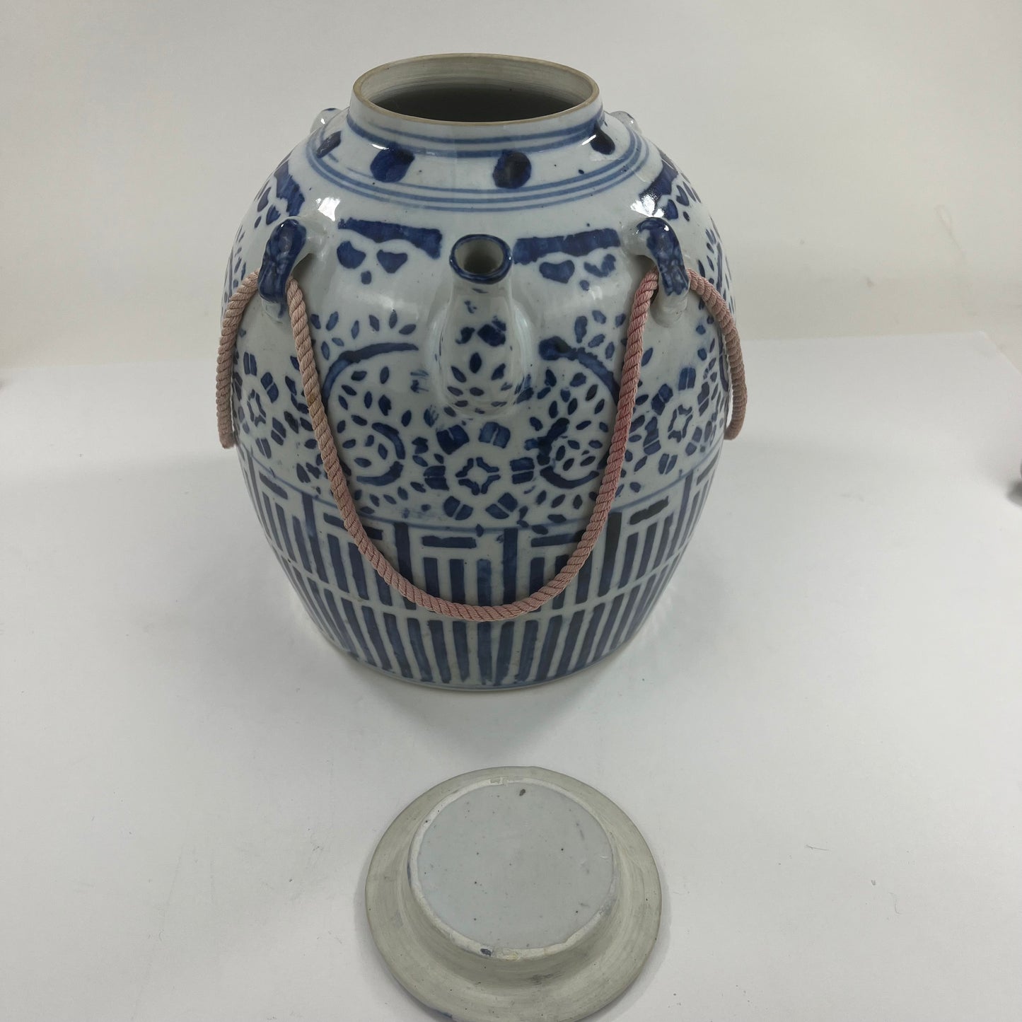 Vintage Chinese (c1950) Ceramic Tea Pot Cobalt Blue & White 9"