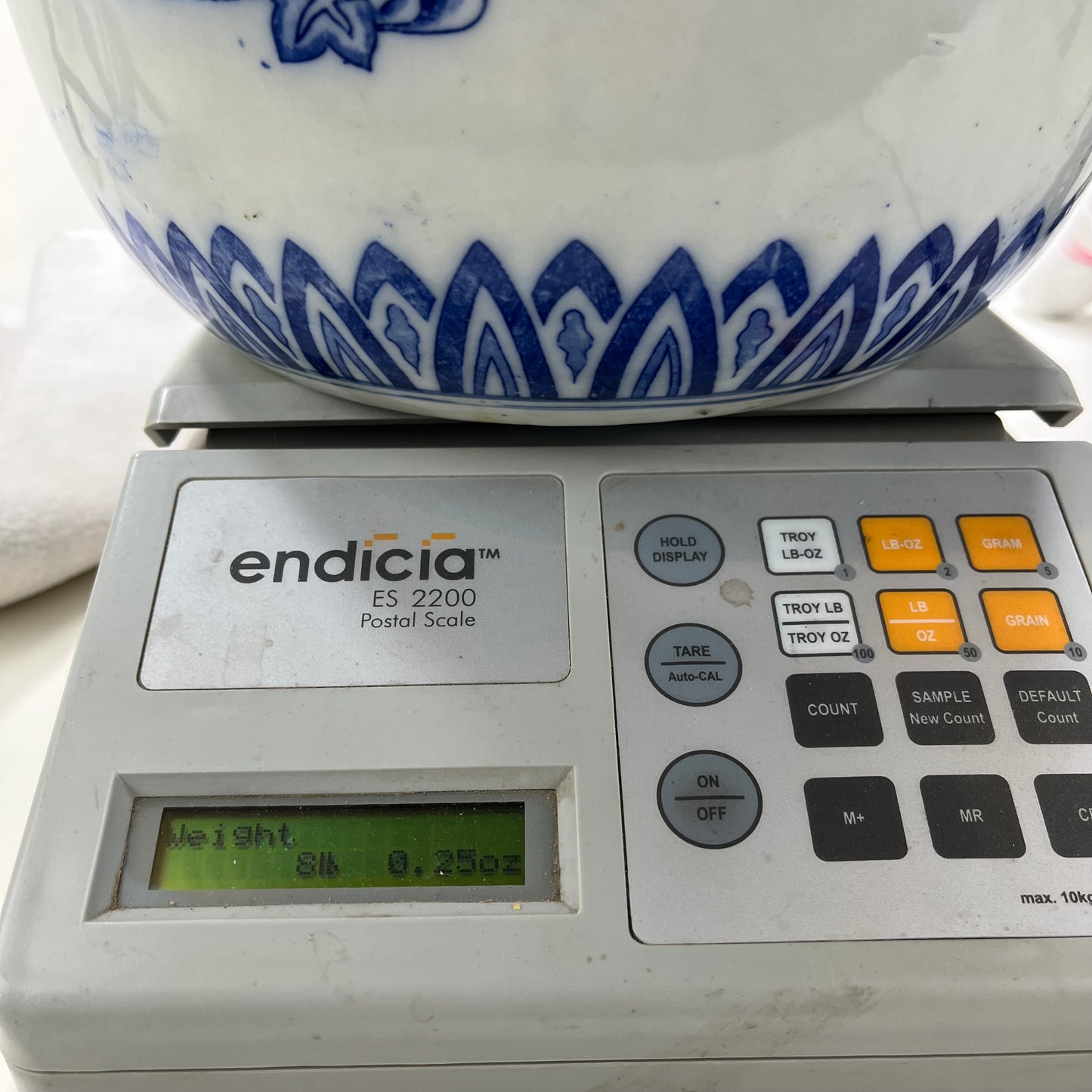 Antique Japanese Meiji Era Ceramic Blue & White Hibachi Brazier Flower motif 8”