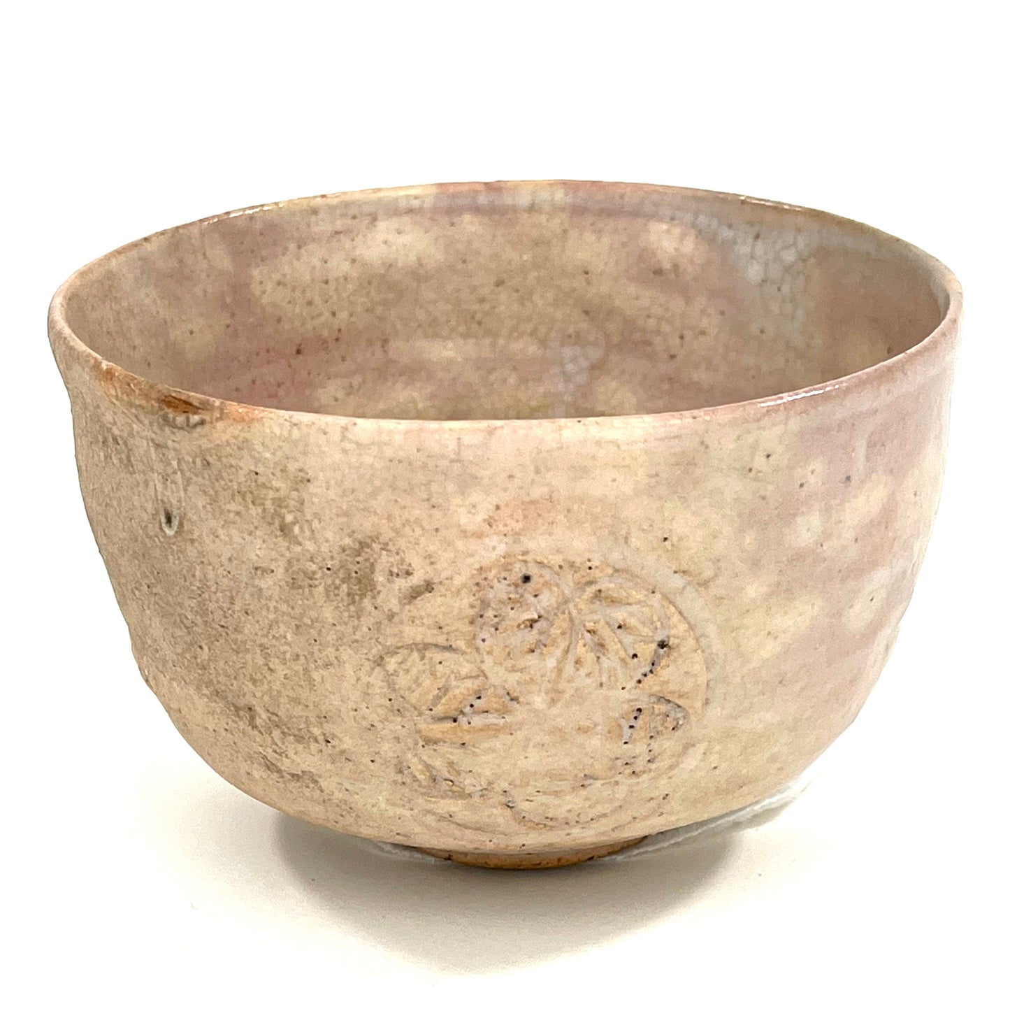 Tea Ceremony Chawan Tea Bowl Pink Glaze with Mon 5"