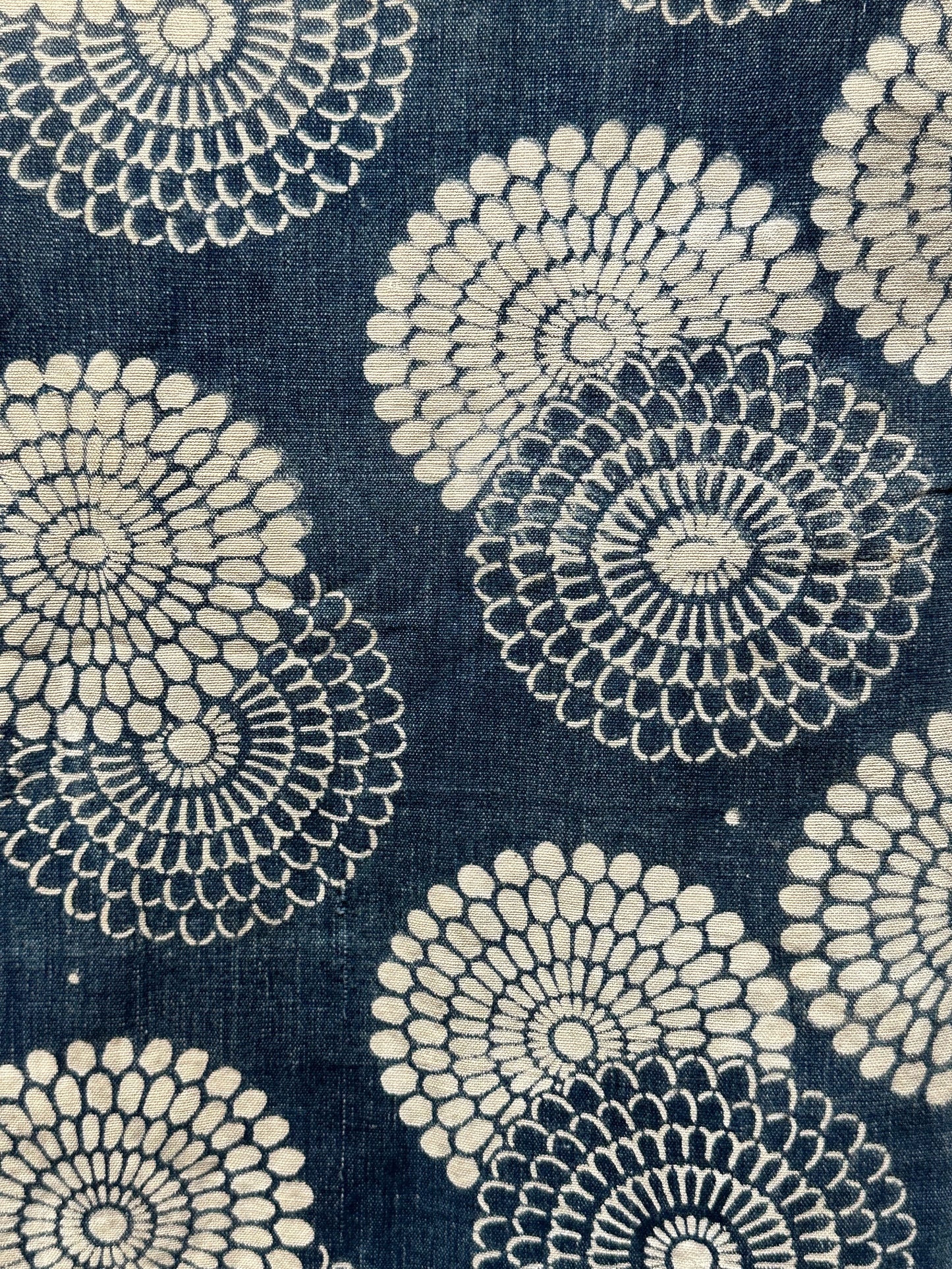 Antique Japanese 19th Century Textile - Katazome Indigo ~14"W Kiku