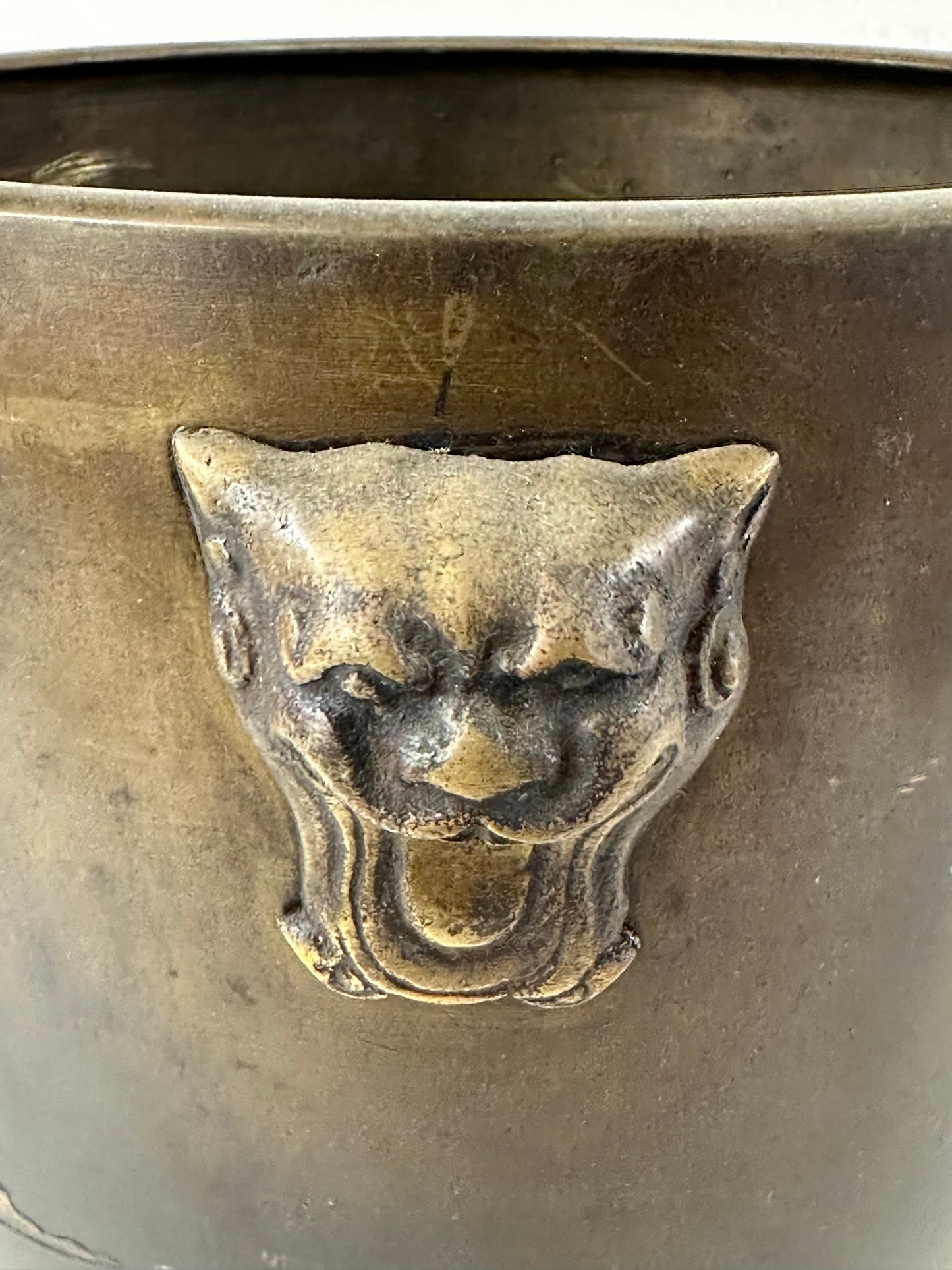 Antique Japanese Meiji Era Bronze Hibachi Brazier Shi-Shi Fu Dogs 10"