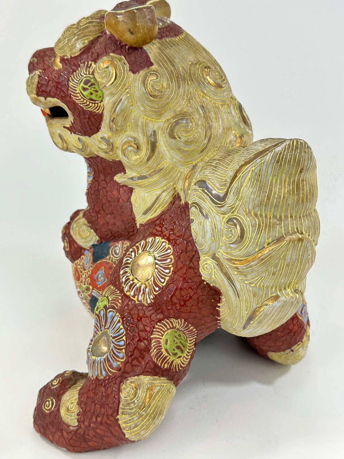 Vintage Japanese Kutani Cermic ShiShi Temple Lion Foo Dog Statue 9”
